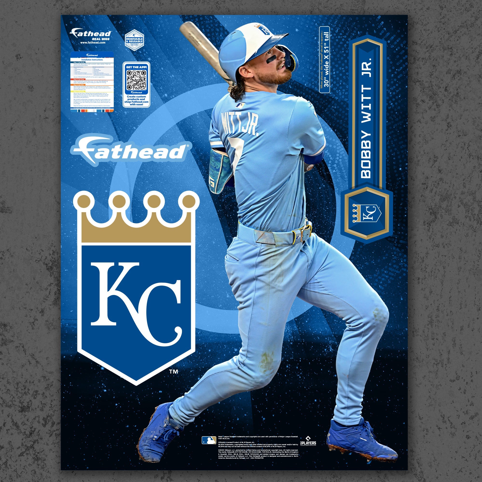 Bobby Witt Jr. - RealBig Collection - Official MLB - Kansas City Royals - Reusable Vinyl Wall Decals