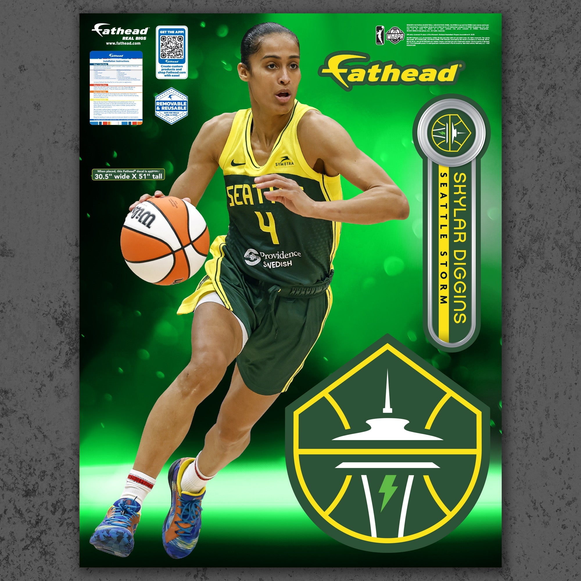Skylar Diggins - RealBig Collection - Official WNBA - Seattle Storm - Reusable Vinyl Wall Decals