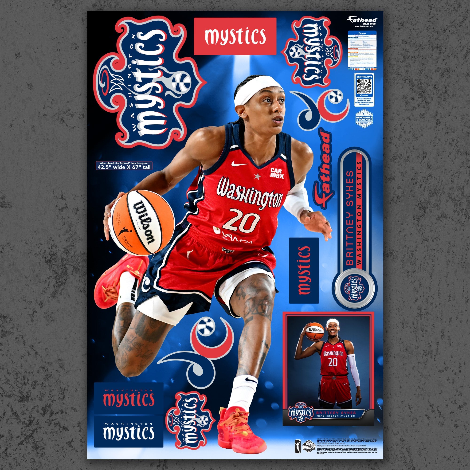 Brittney Sykes - RealBig Collection - Official WNBA - Washington Mystics - Reusable Vinyl Wall Decals
