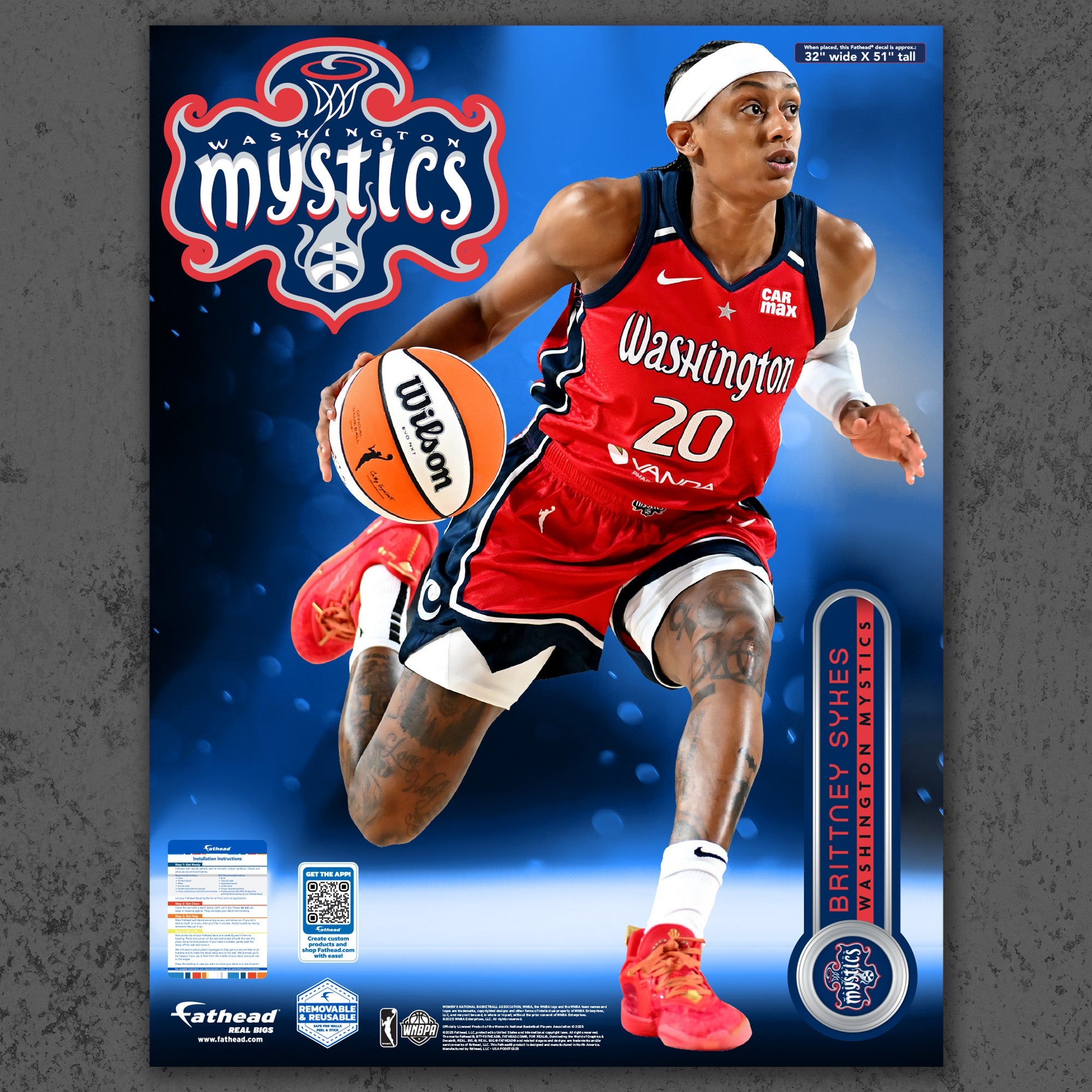 Brittney Sykes - RealBig Collection - Official WNBA - Washington Mystics - Reusable Vinyl Wall Decals