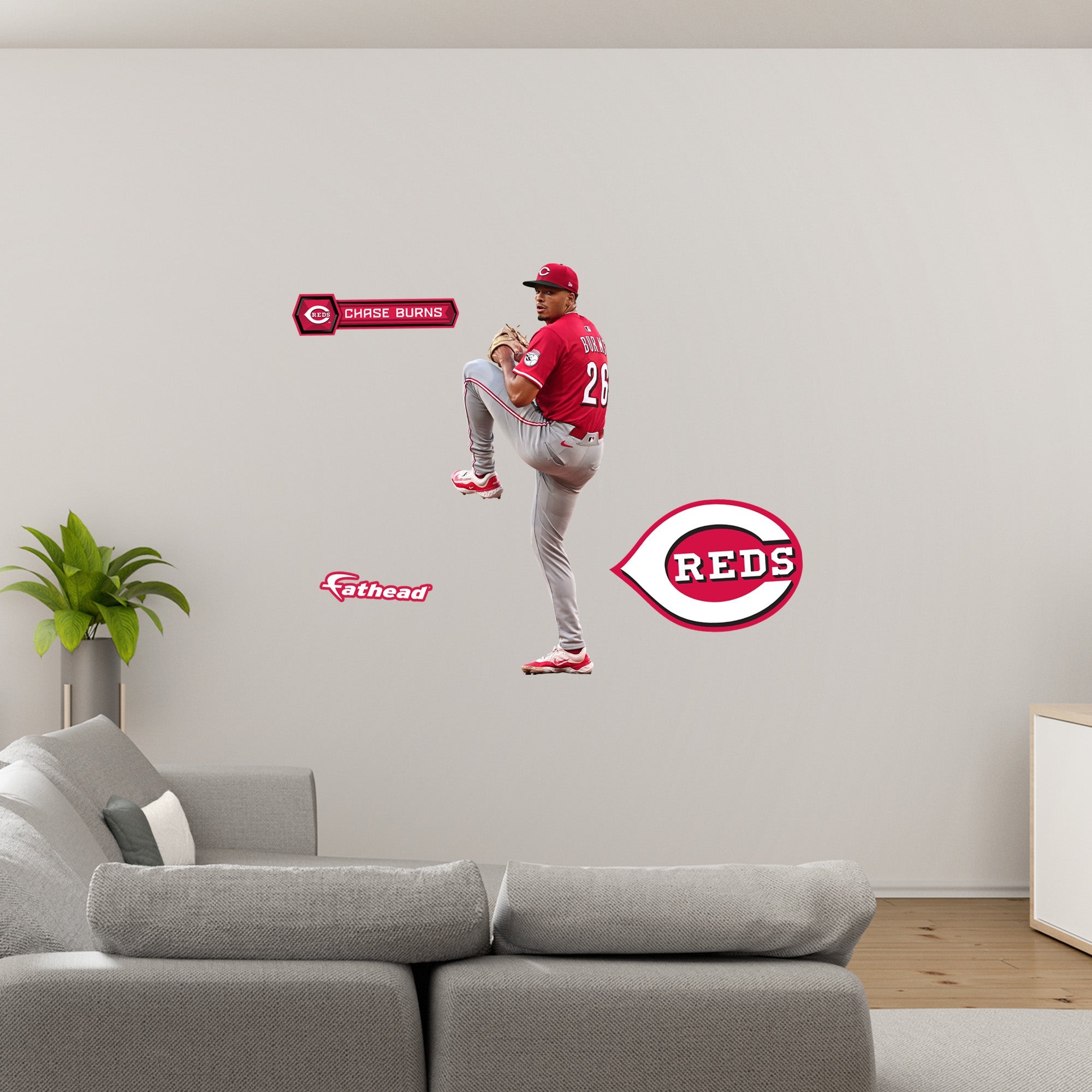 Chase Burns - RealBig Collection - Official MLB - Cincinnati Reds - Reusable Vinyl Wall Decals