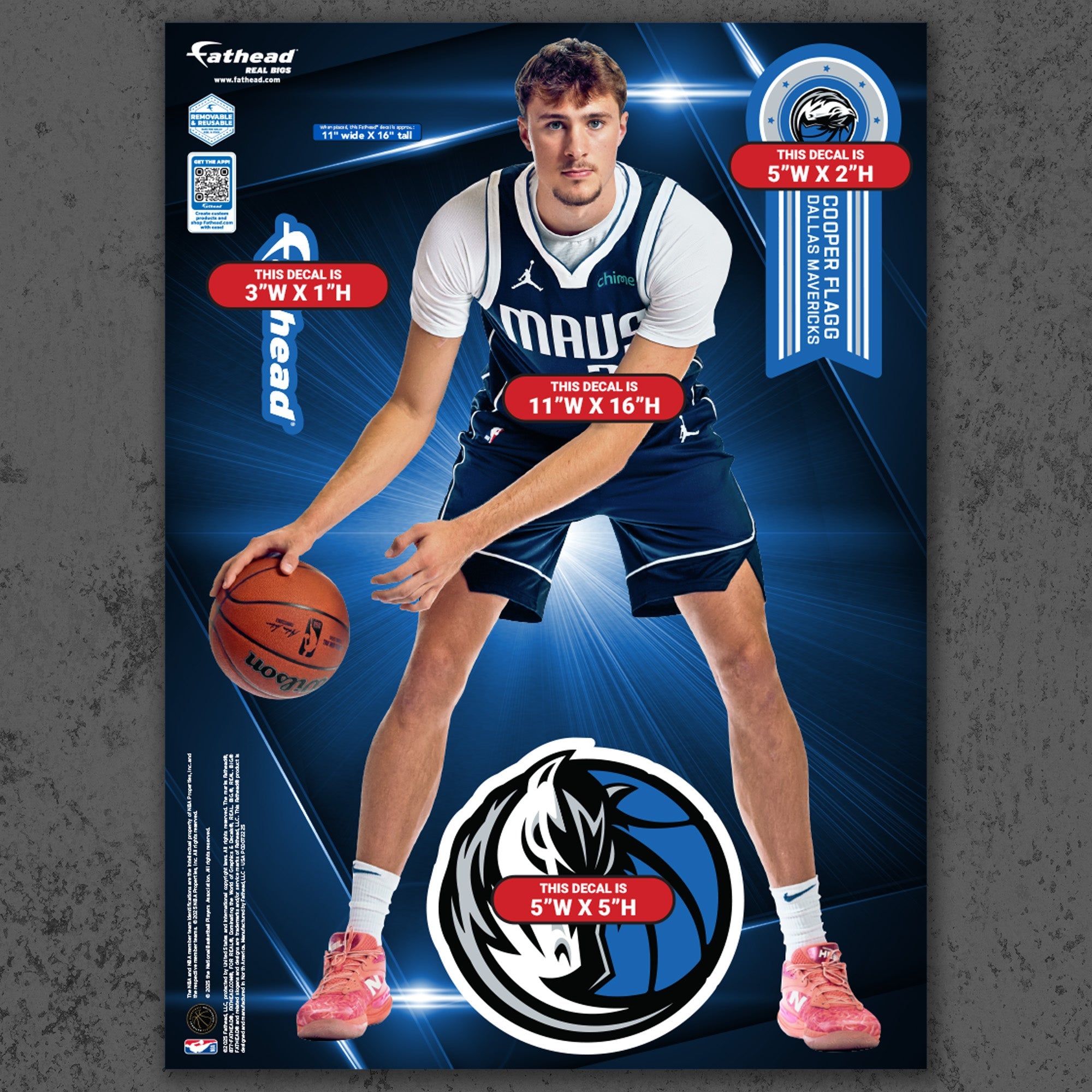 Cooper Flagg - RealBig Preseason Collection - Official NBA - Dallas Mavericks - Reusable Vinyl Wall Decals