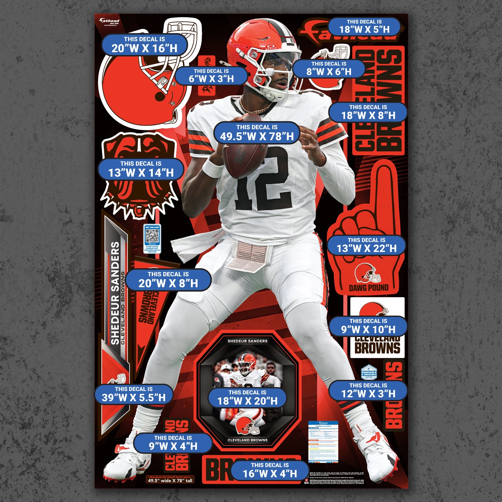 Shedeur Sanders - RealBig Collection - Official NFL - Cleveland Browns - Reusable Vinyl Wall Decals