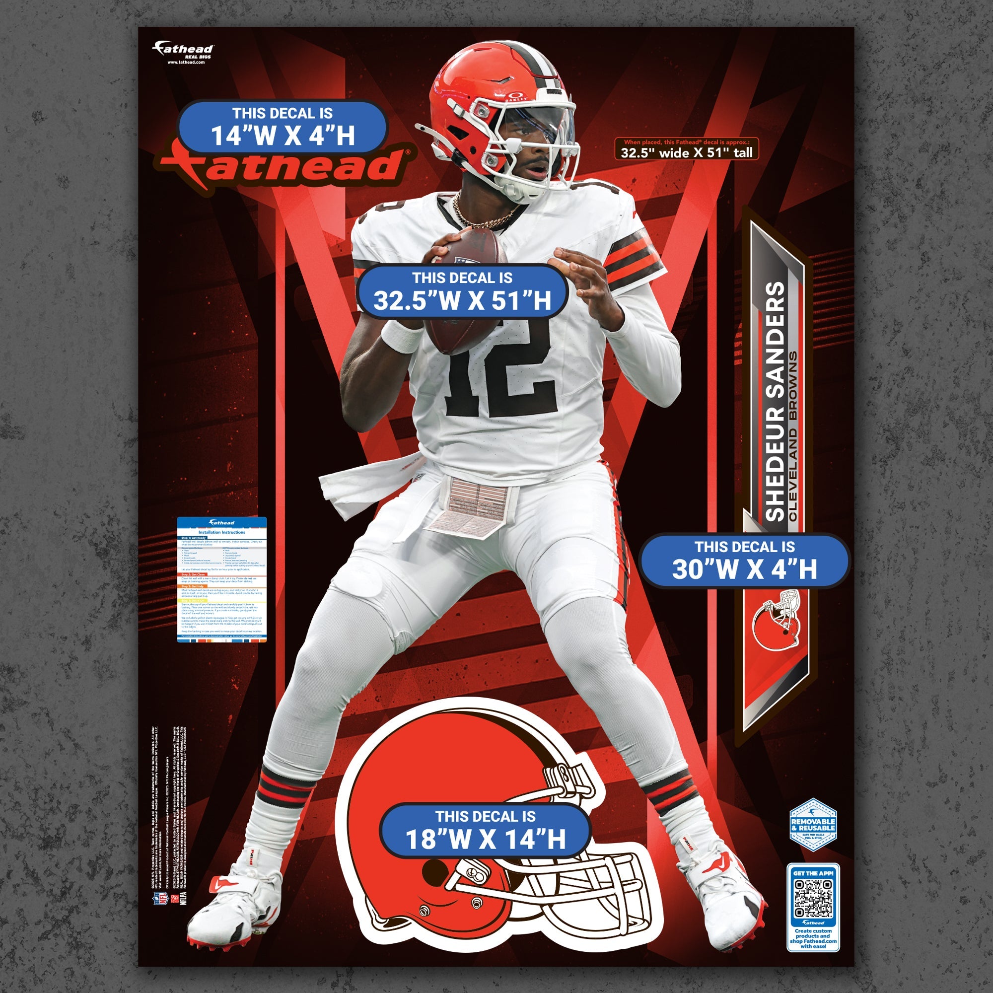Shedeur Sanders - RealBig Collection - Official NFL - Cleveland Browns - Reusable Vinyl Wall Decals