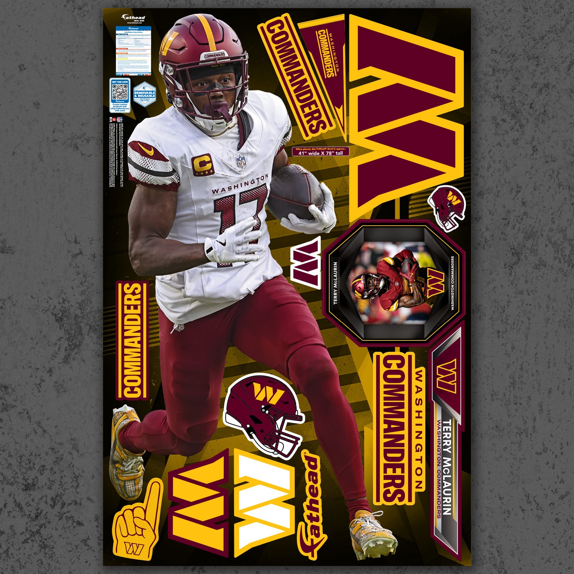 Terry McLaurin - RealBig Collection - Official NFL - Washington Commanders - Reusable Vinyl Wall Decals