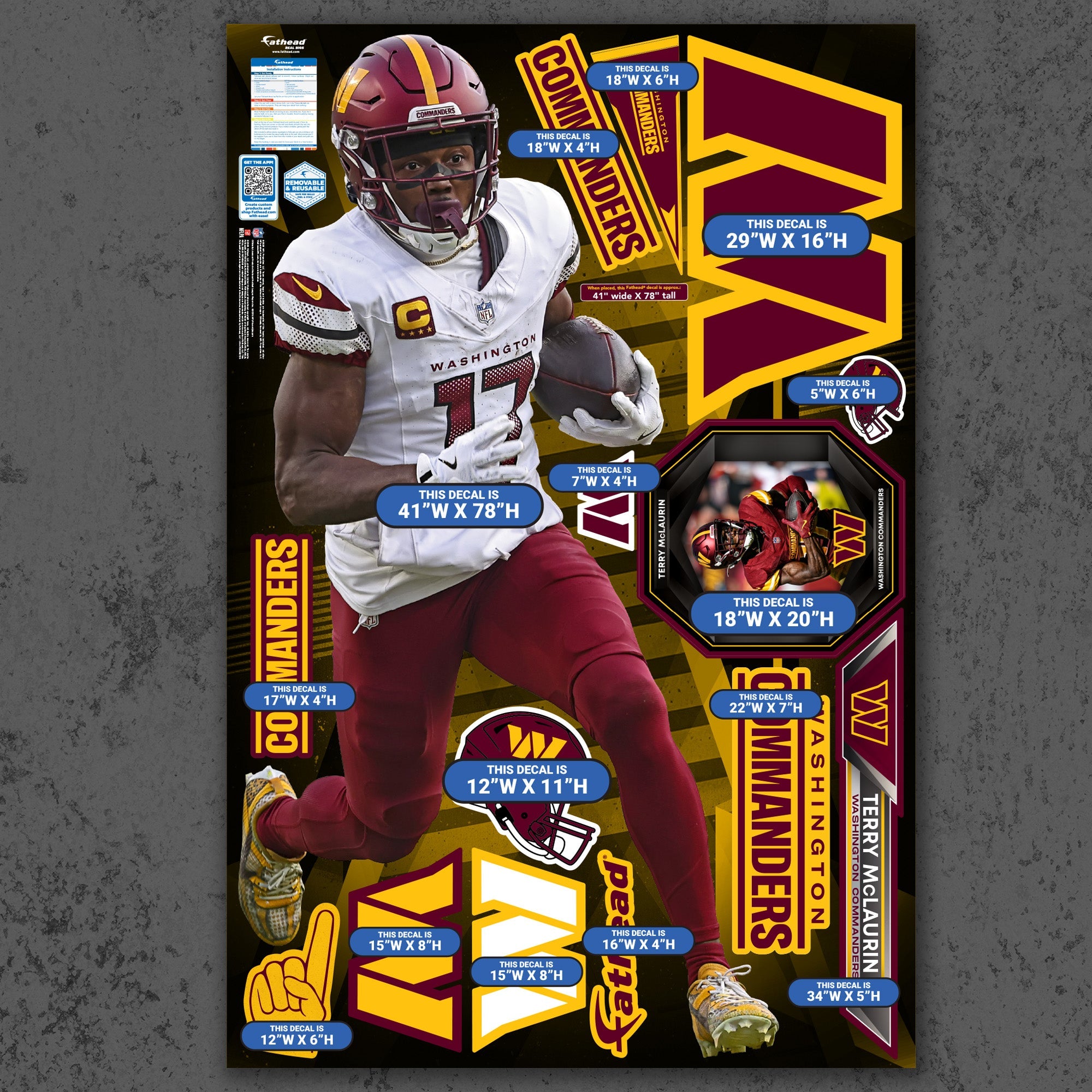 Terry McLaurin - RealBig Collection - Official NFL - Washington Commanders - Reusable Vinyl Wall Decals