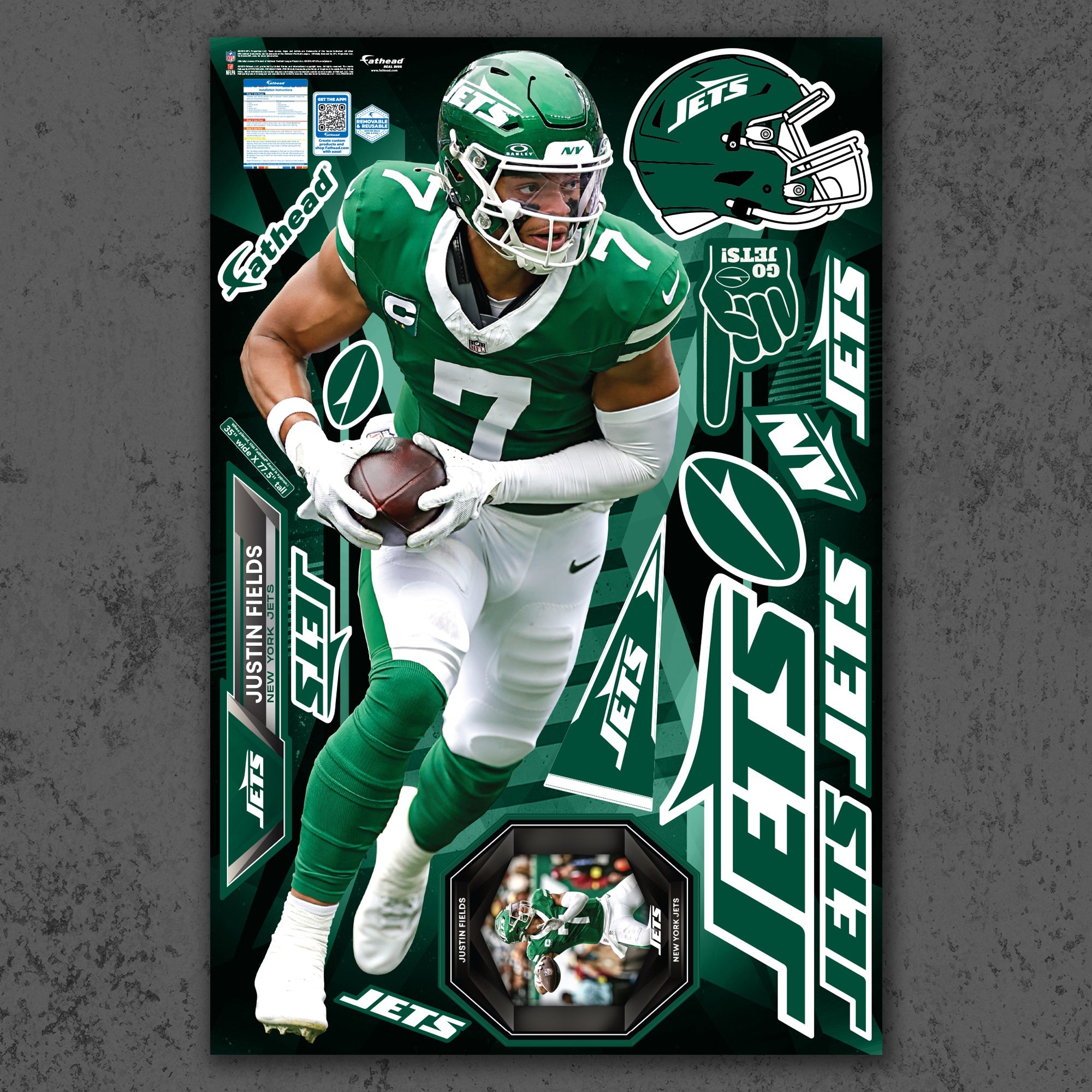Justin Fields - RealBig Collection - Official NFL - New York Jets - Reusable Vinyl Wall Decals