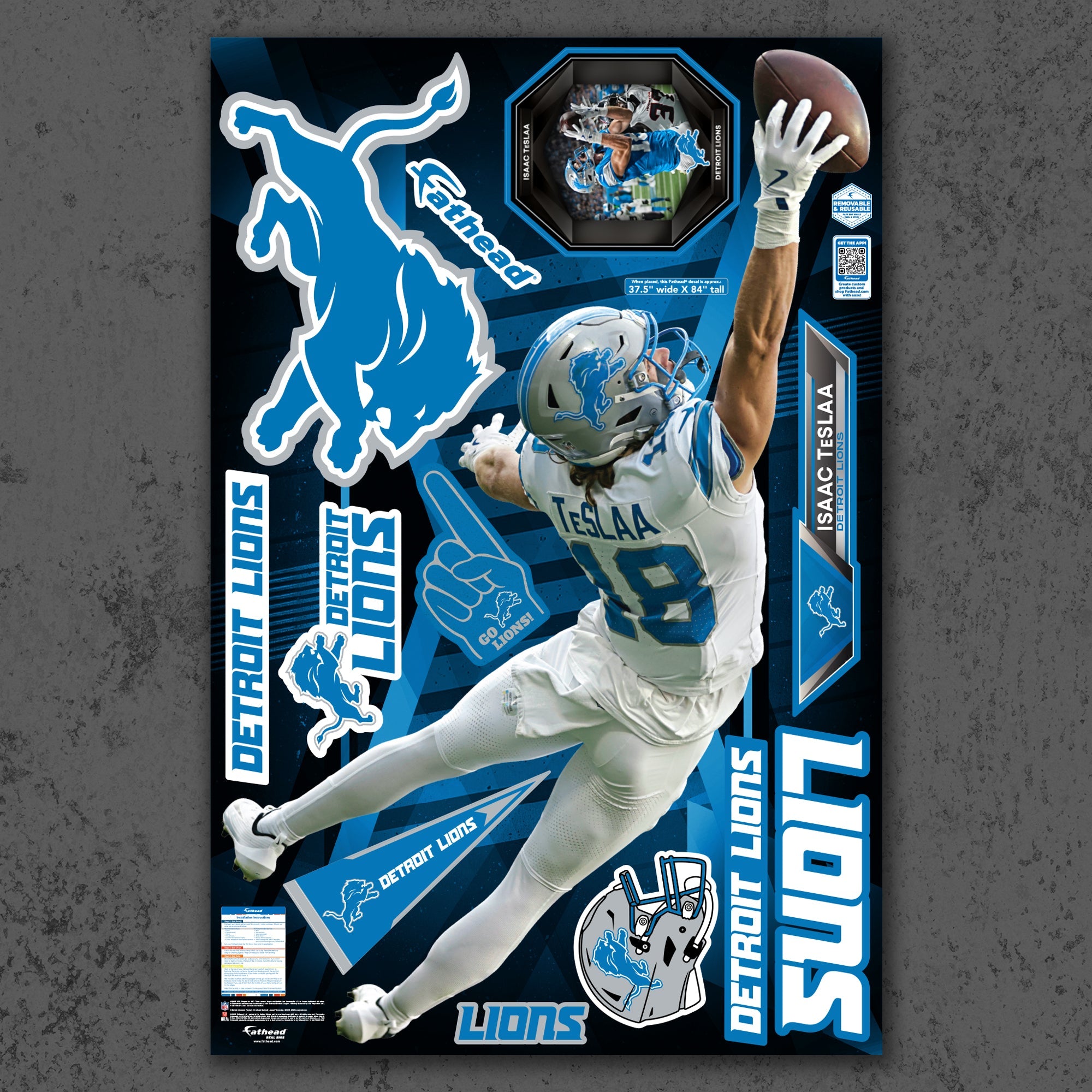 Isaac TeSlaa - RealBig One-Handed Catch Collection - Official NFL - Detroit Lions - Reusable Vinyl Wall Decals