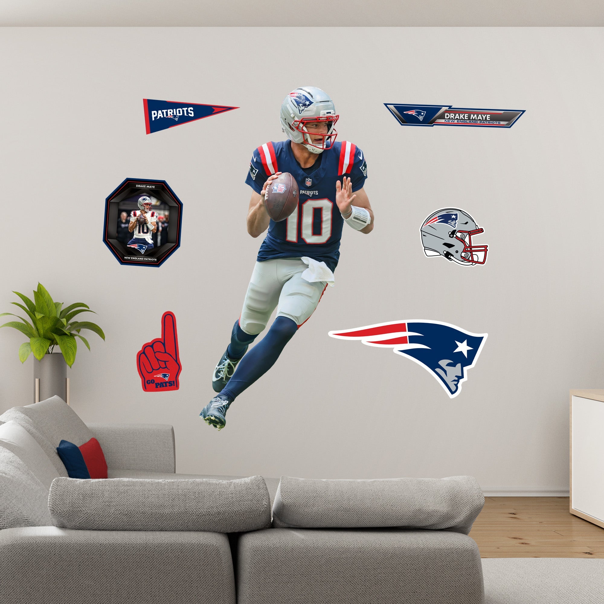 Drake Maye - RealBig Collection - Official NFL - New England Patriots - Reusable Vinyl Wall Decals