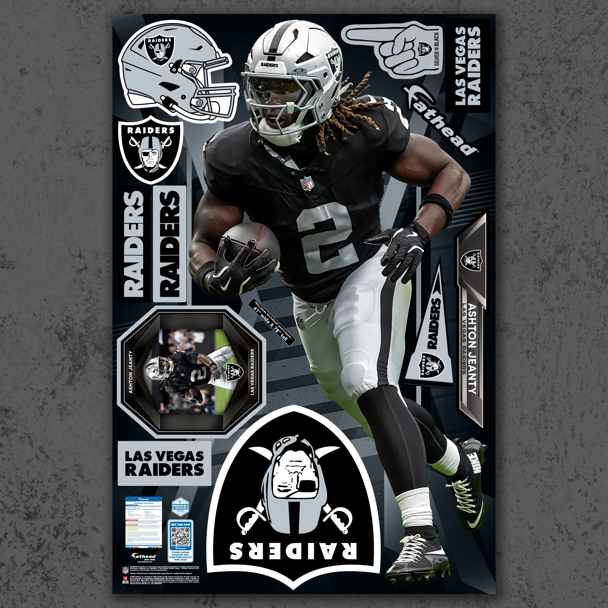 Ashton Jeanty - RealBig Collection - Official NFL - Las Vegas Raiders - Reusable Vinyl Wall Decals