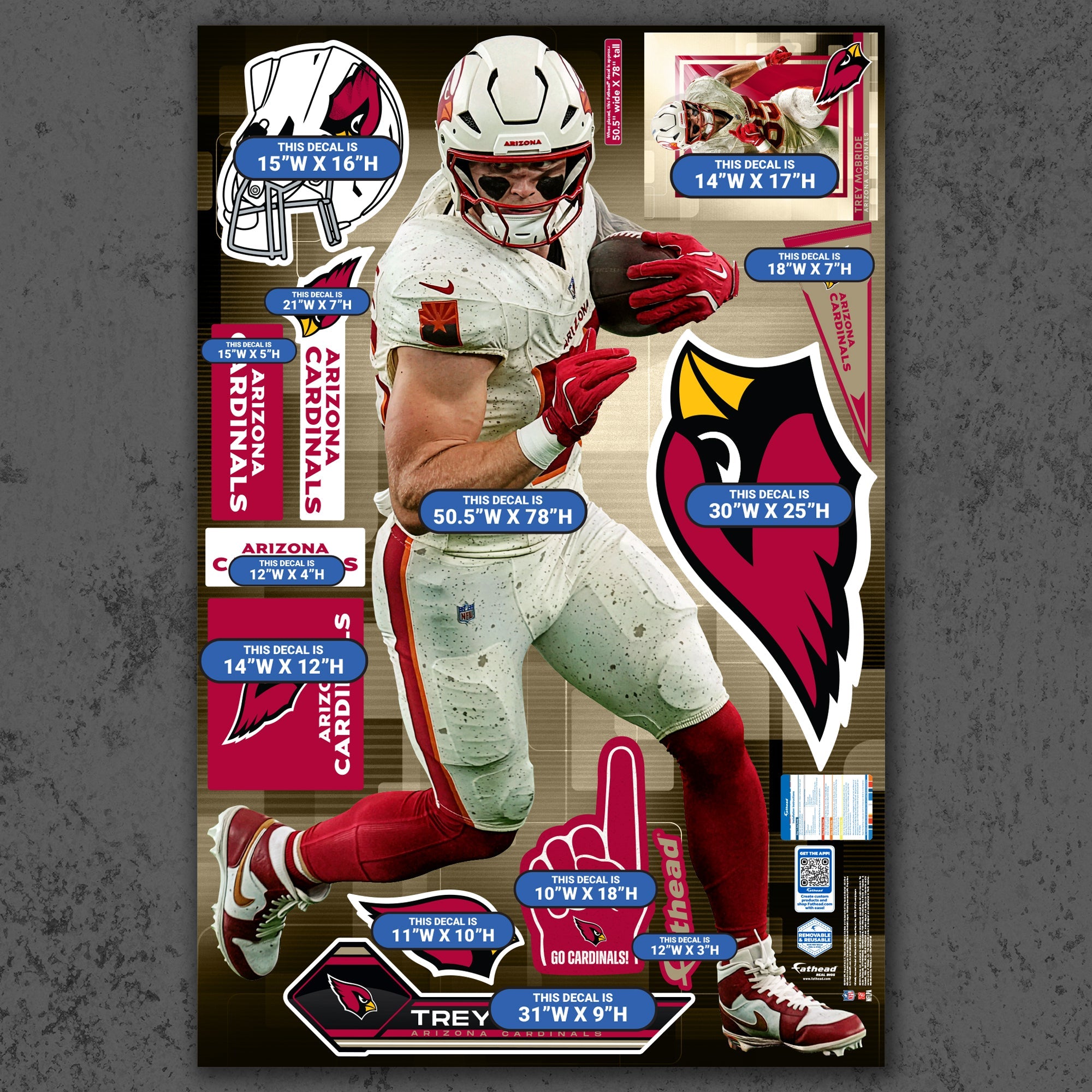 Trey McBride - RealBig Rivalry Uniform Collection - Official NFL - Arizona Cardinals - Reusable Vinyl Wall Decals
