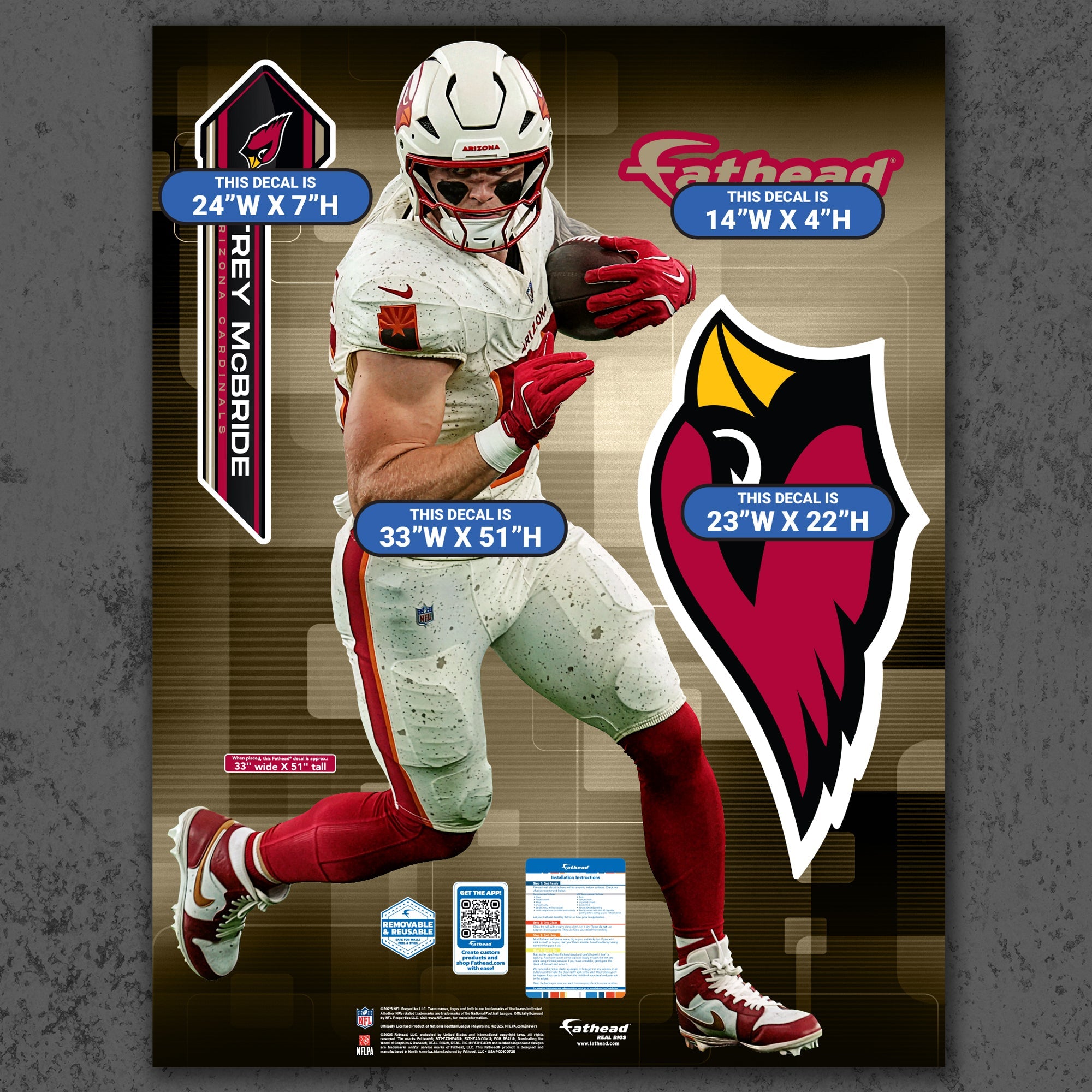 Trey McBride - RealBig Rivalry Uniform Collection - Official NFL - Arizona Cardinals - Reusable Vinyl Wall Decals