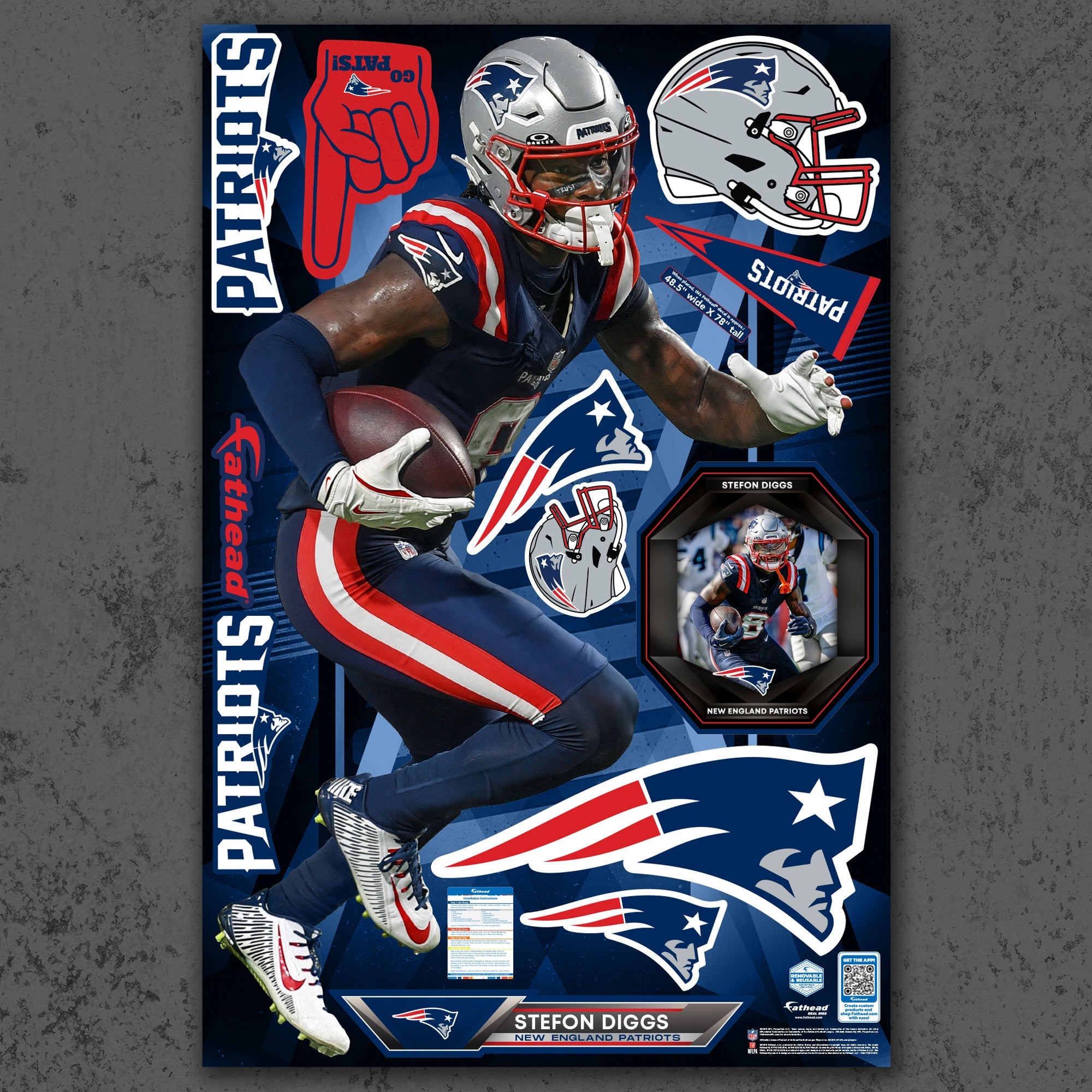 Stefon Diggs - RealBig Collection - Official NFL - New England Patriots - Reusable Vinyl Wall Decals