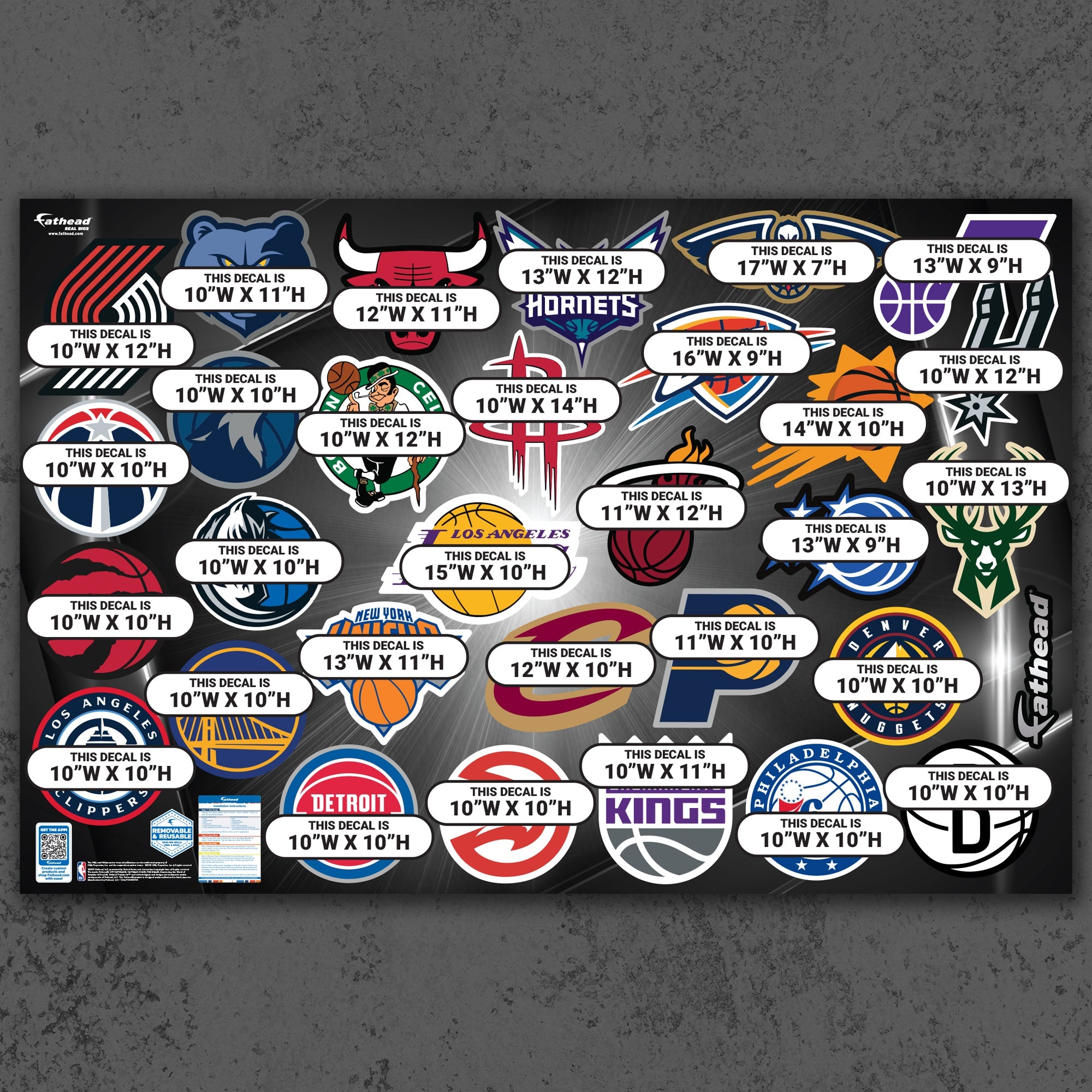 NBA Team Logos - RealBig Logo Collection - Official NBA - Reusable Vinyl Wall Decals