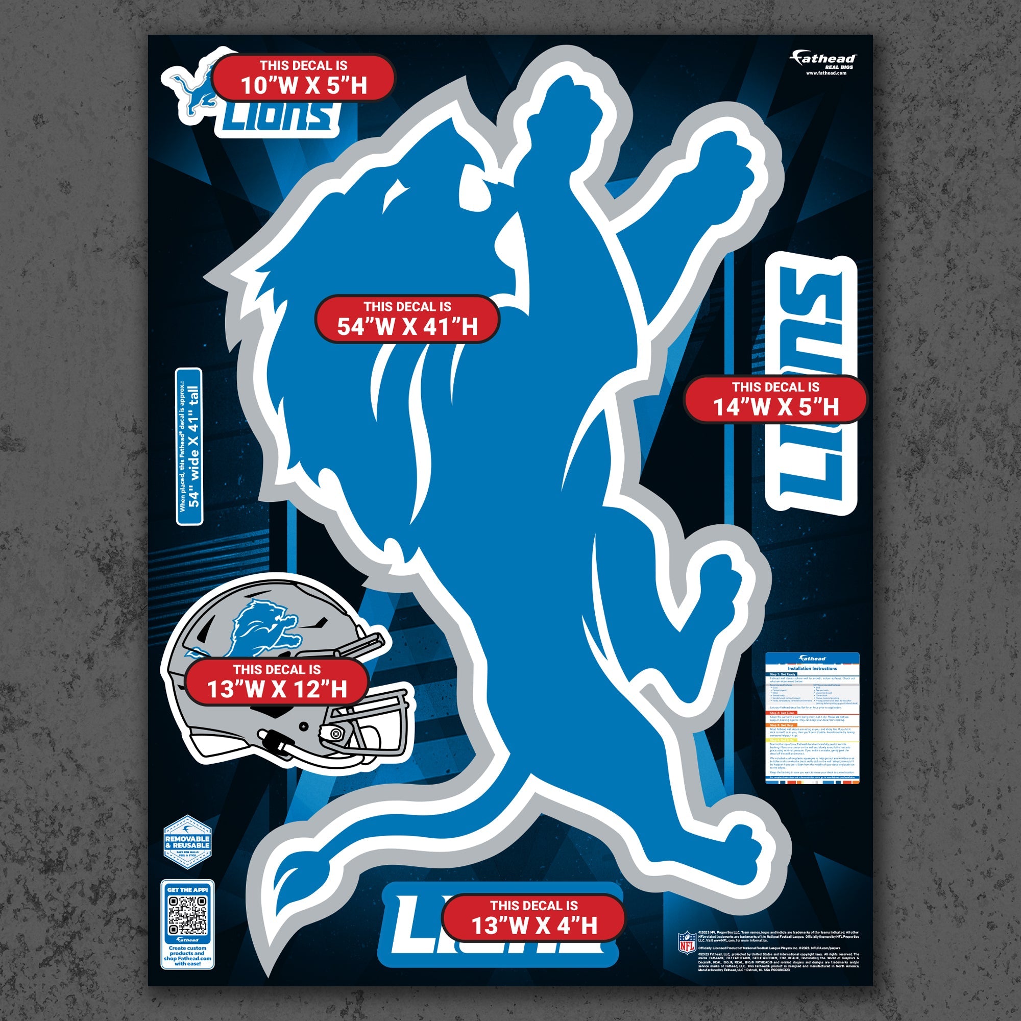 Detroit Lions - RealBig Logo Collection - Official NFL - Reusable Vinyl Wall Decals