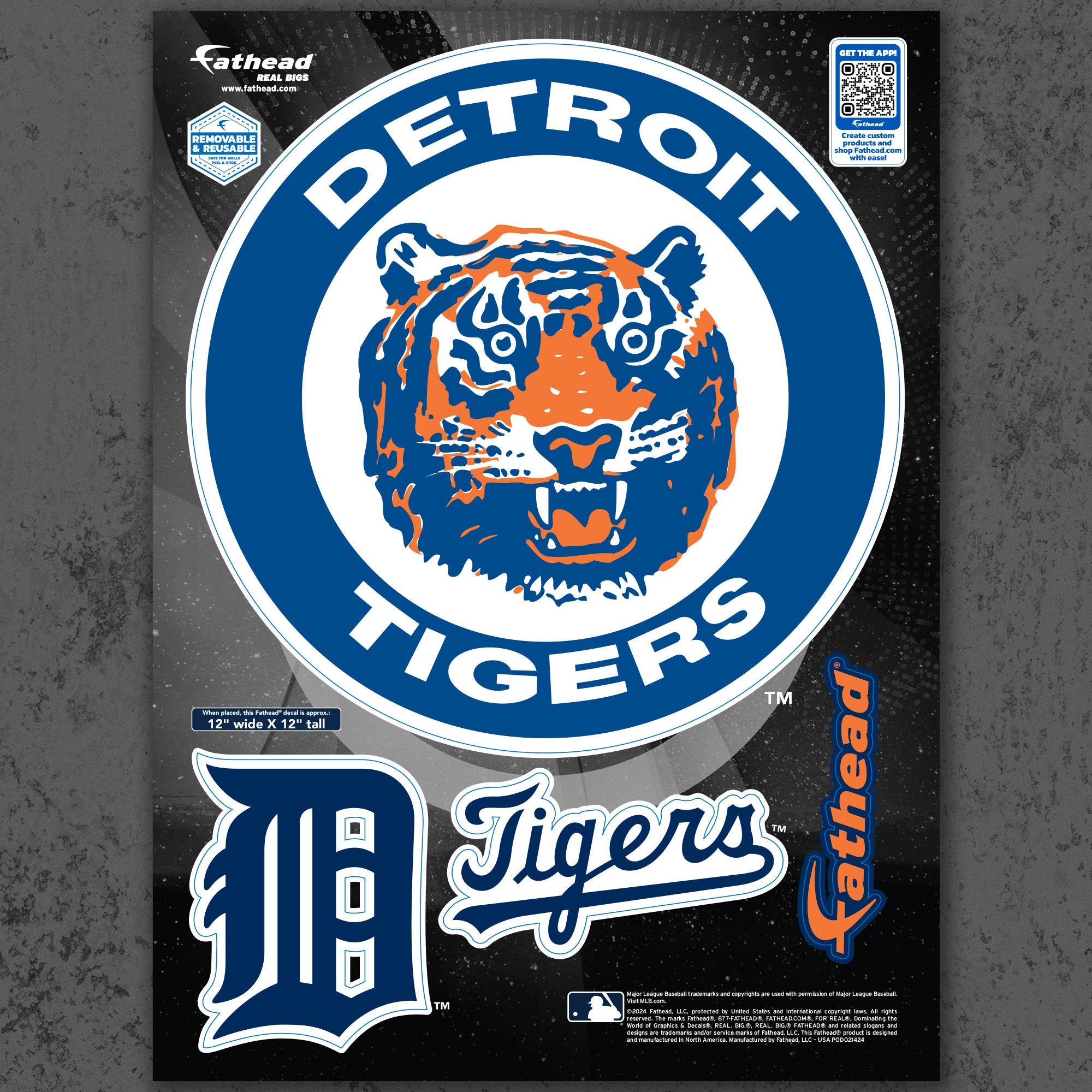 Detroit Tigers - RealBig Classic Logo Collection - Official MLB - Reusable Vinyl Wall Decals