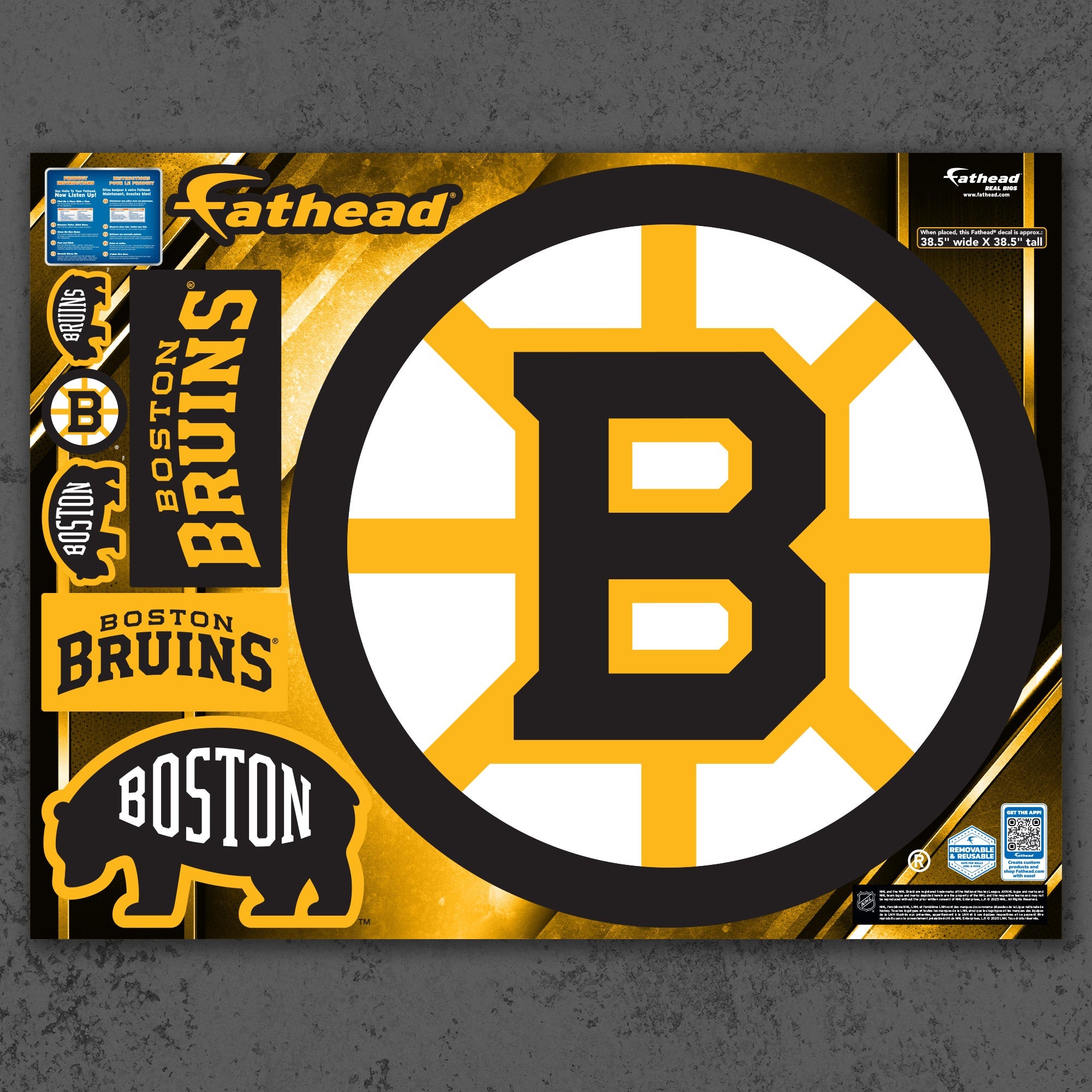 Boston Bruins - RealBig Logo Collection - Official NHL - Reusable Vinyl Wall Decals