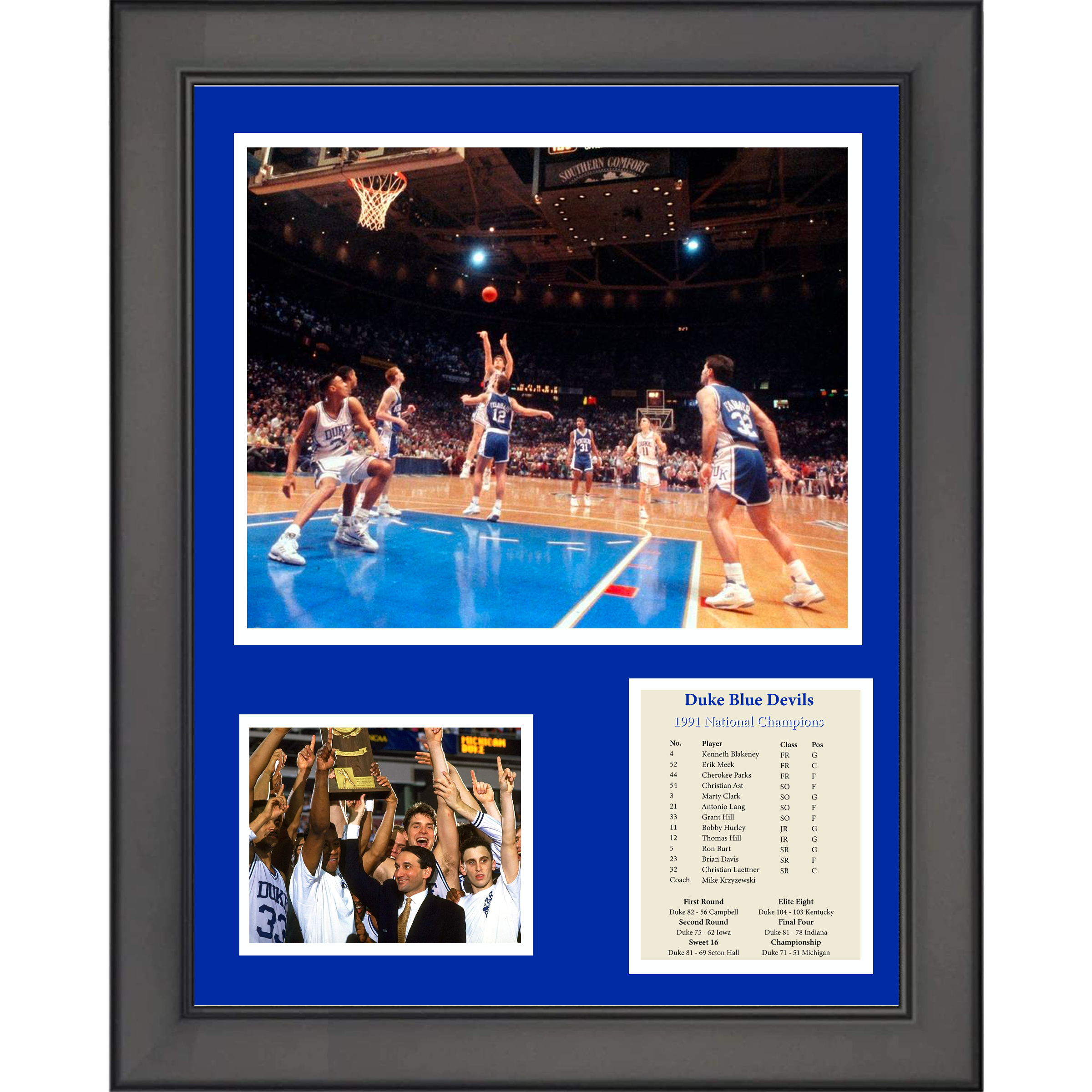Framed 1991 Duke Blue Devils National Champions Christian Laettner  The Shot  NCAA College Basketball 11"x14" Three Photo Collage
