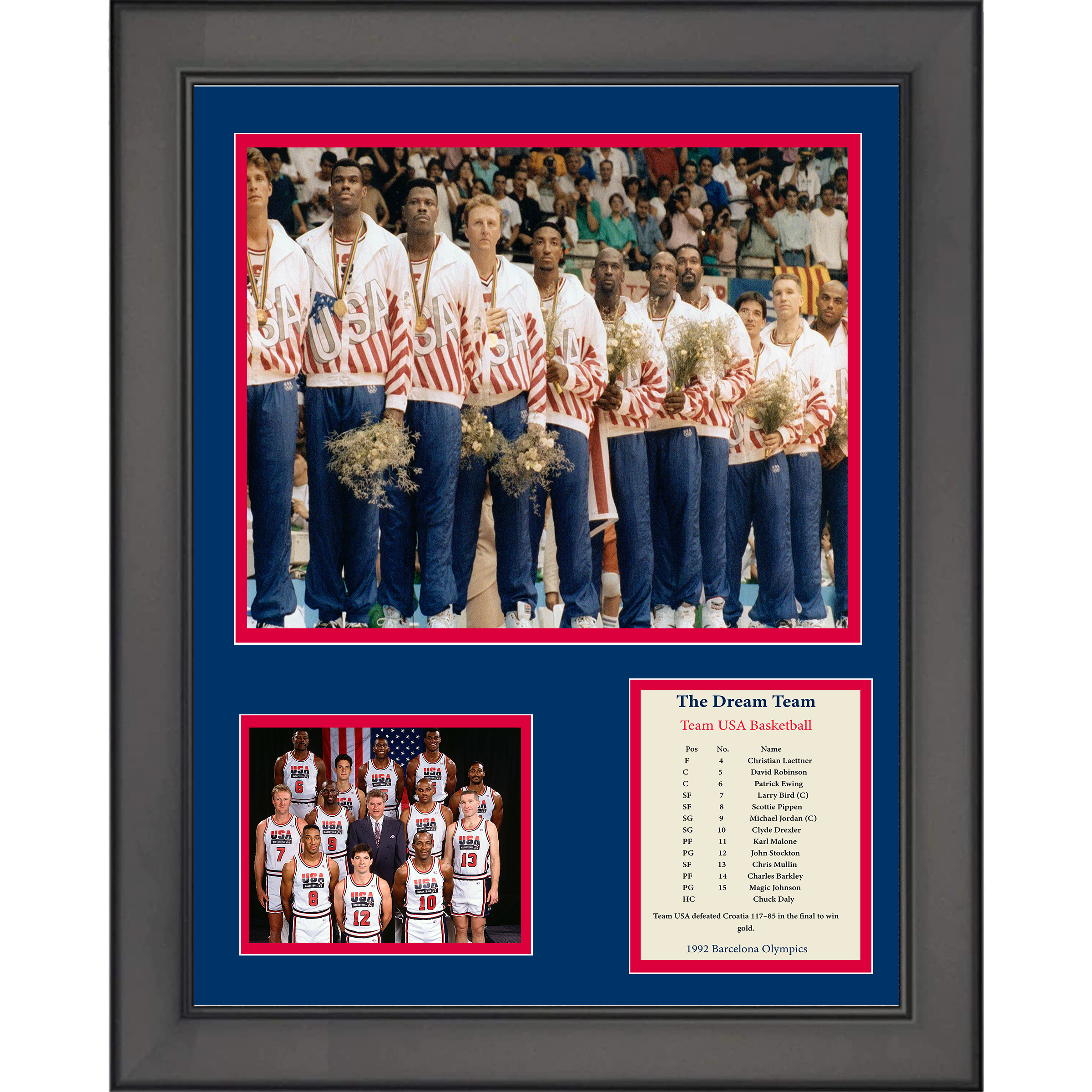 Framed 1992 Dream Team USA Barcelona Olympics Basketball 11"x14" Three Photo Collage