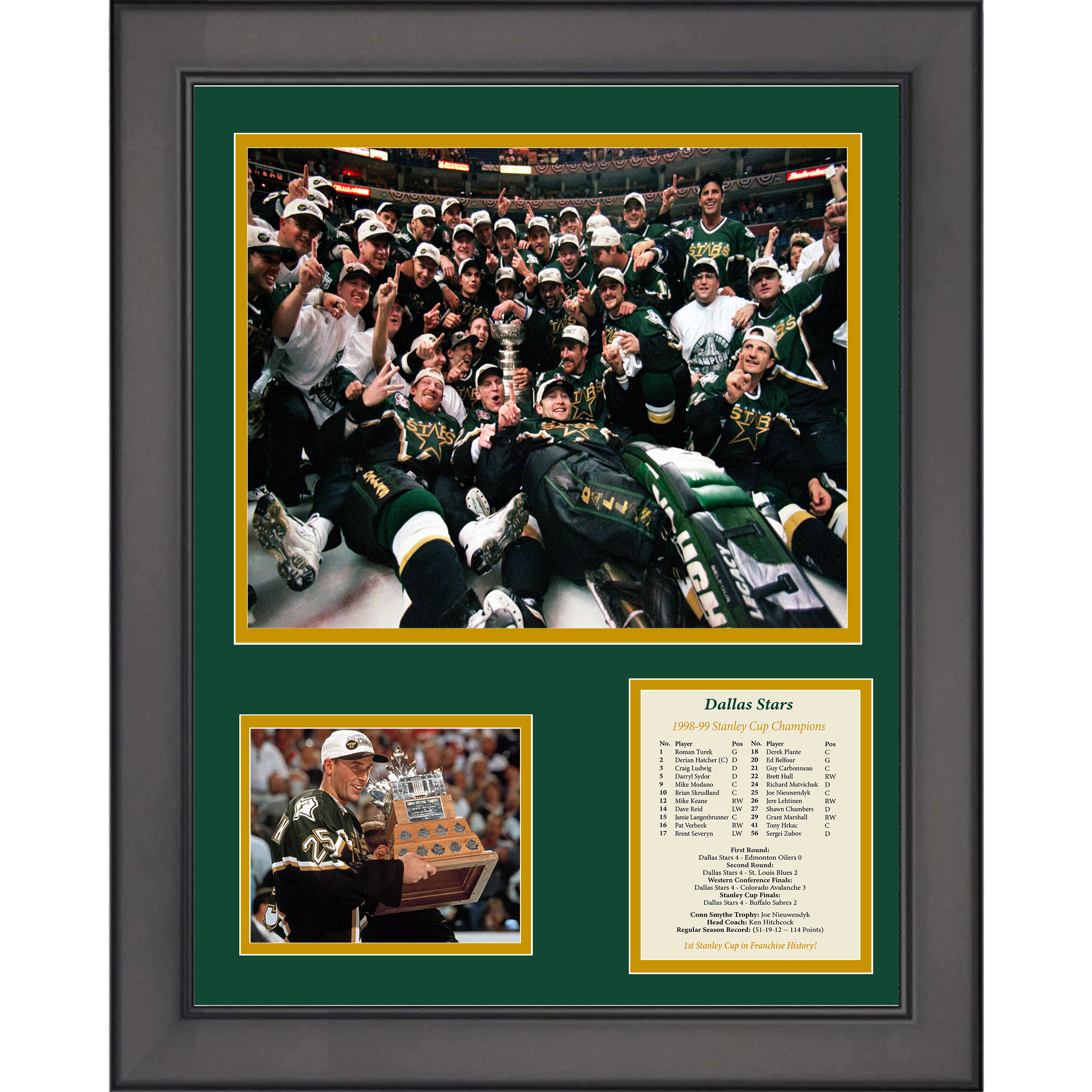 Framed Dallas Stars 1998-99 Stanley Cup Champions Joe Nieuwendyk Conn Smythe 11"x14" Hockey Three Photo Collage