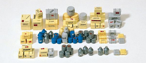 Preiser 17100 HO Scale Cargo Kit -- Assorted Crates, Boxes, Sacks & More pkg(90)