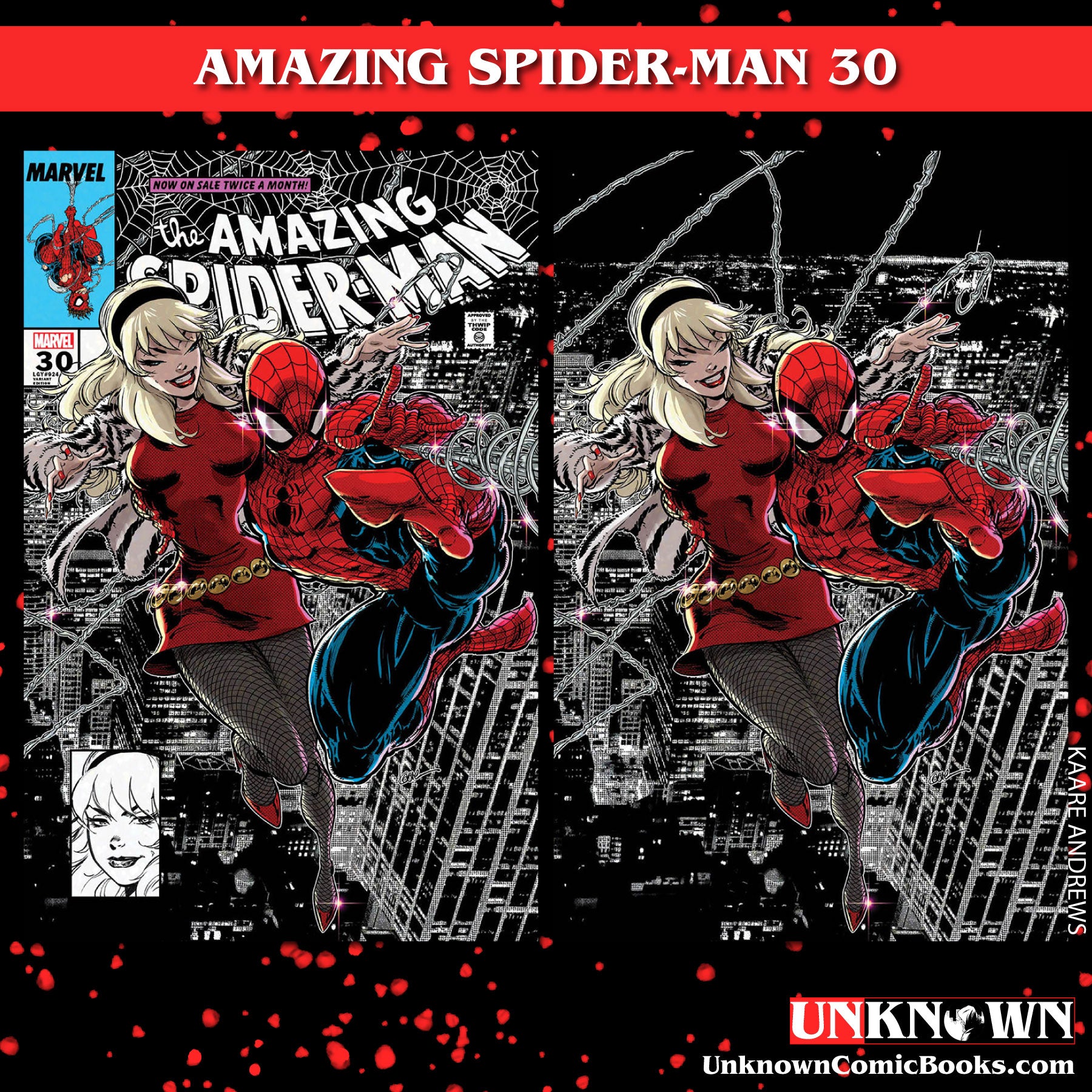 [2 PACK] AMAZING SPIDER-MAN #30 UNKNOWN COMICS KAARE ANDREWS EXCLUSIVE VAR (07/26/2023)