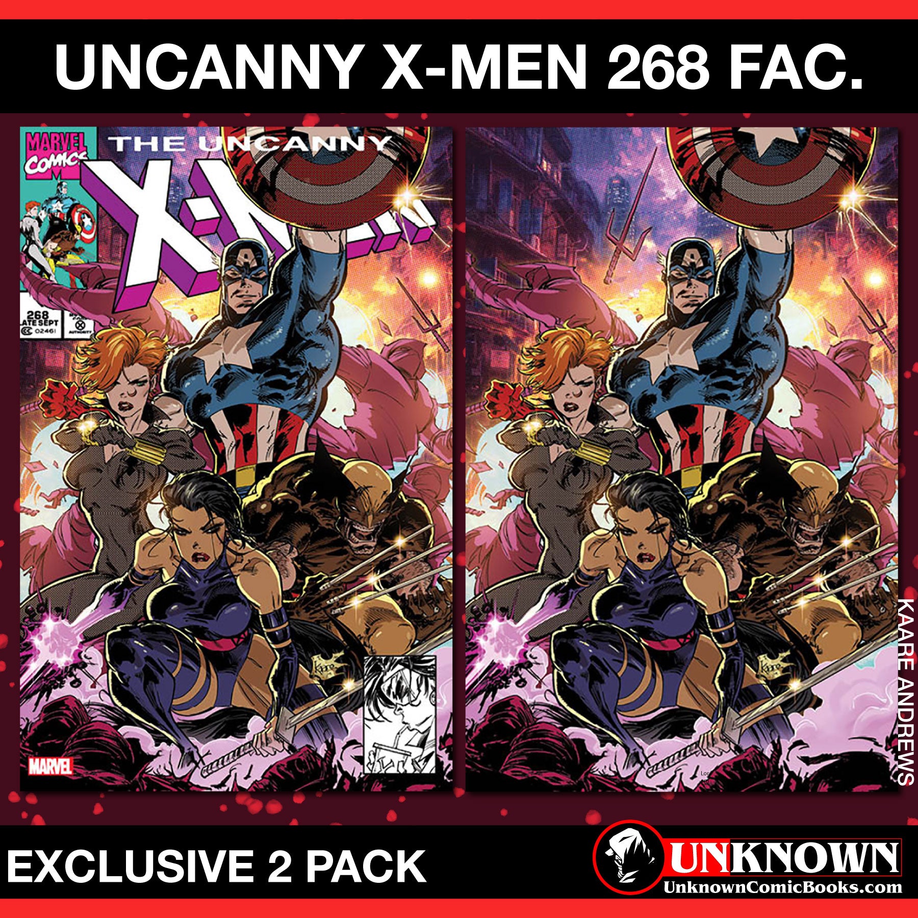 [2 PACK] UNCANNY X-MEN 268 FACSIMILE EDITION UNKNOWN COMICS KAARE ANDREWS EXCLUSIVE VAR (02/28/2024)