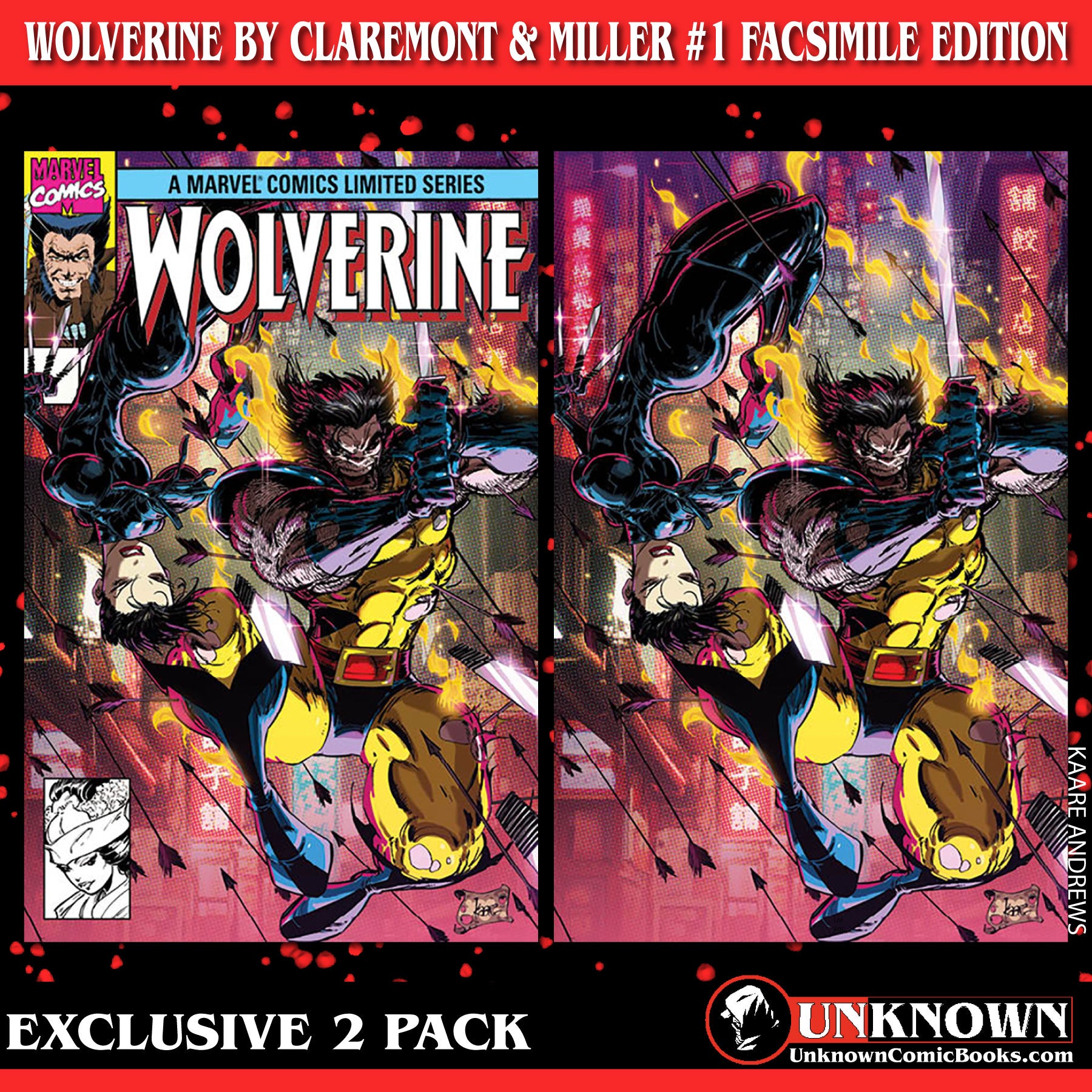 [2 PACK] WOLVERINE BY CLAREMONT & MILLER #1 FACSIMILE EDITION [NEW PRINTING] UNKNOWN COMICS KAARE ANDREWS EXCLUSIVE VAR (12/27/2023)