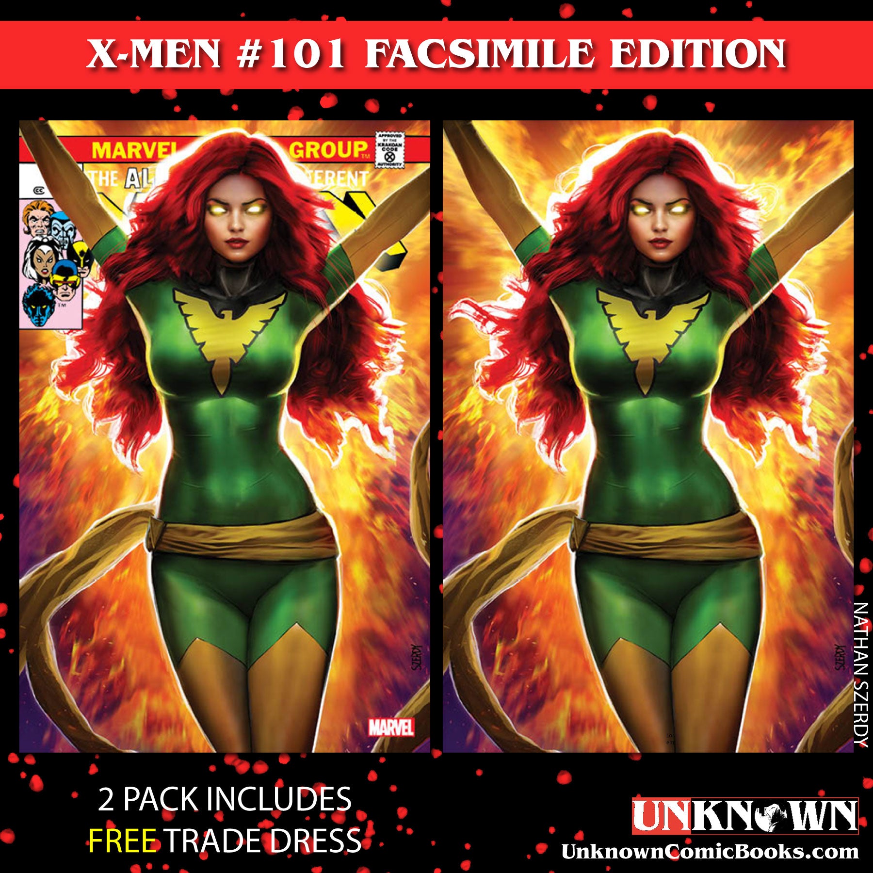 [2 PACK] **FREE TRADE DRESS** X-MEN #101 FACSIMILE EDITION UNKNOWN COMICS NATHAN SZERDY EXCLUSIVE GREEN VAR (07/12/2023)