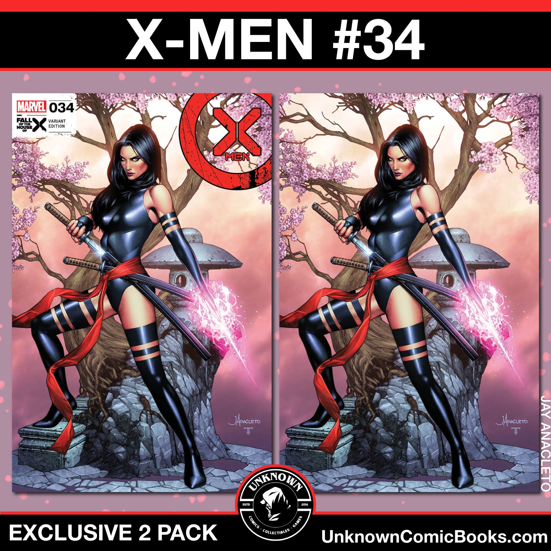 [2 PACK] X-MEN 34 UNKNOWN COMICS JAY ANACLETO EXCLUSIVE VAR [FHX] (05/01/2024)