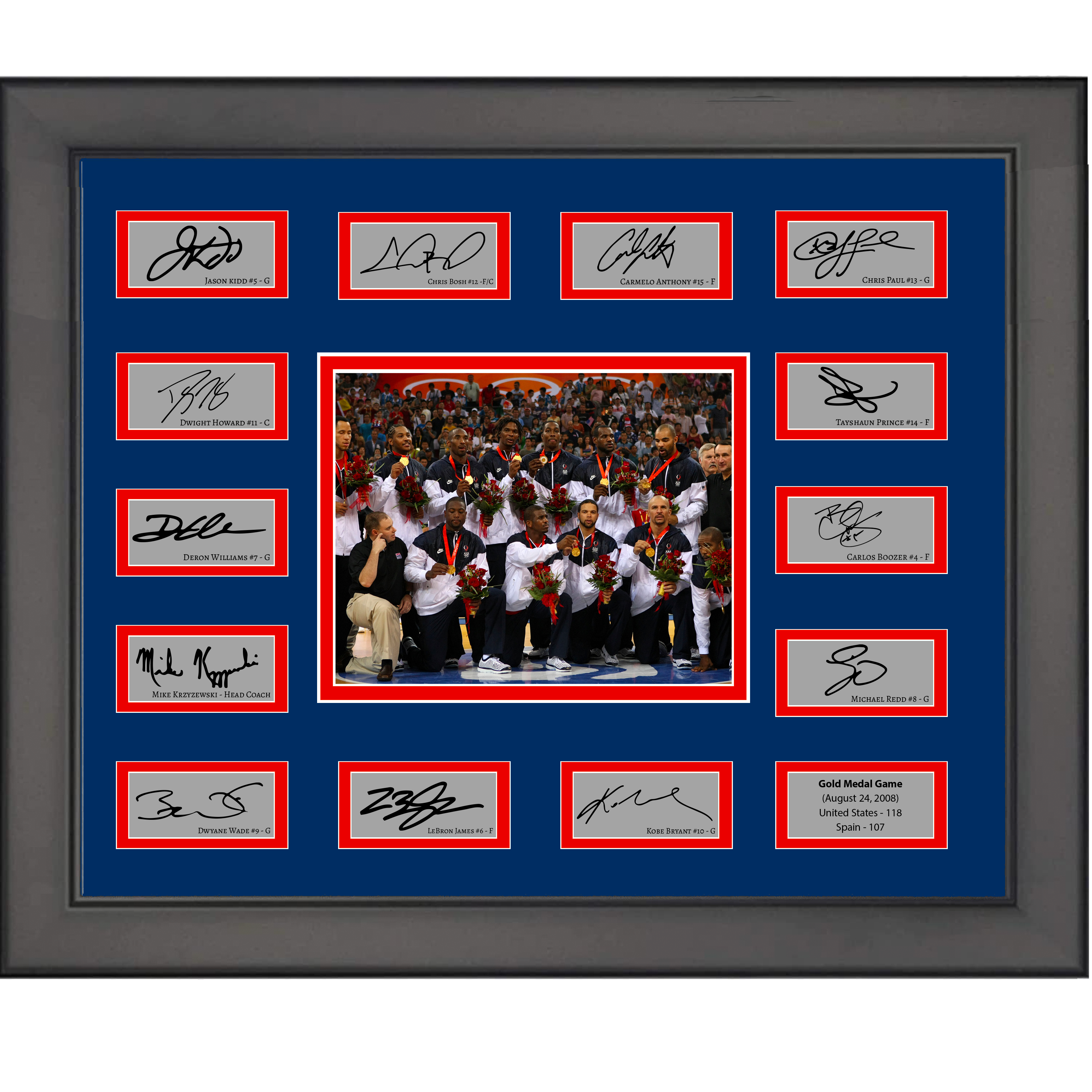 Framed 2008 USA Redeem Team Olympics Facsimile Laser Engraved Signature Auto Collage 20x25 Basketball Photo