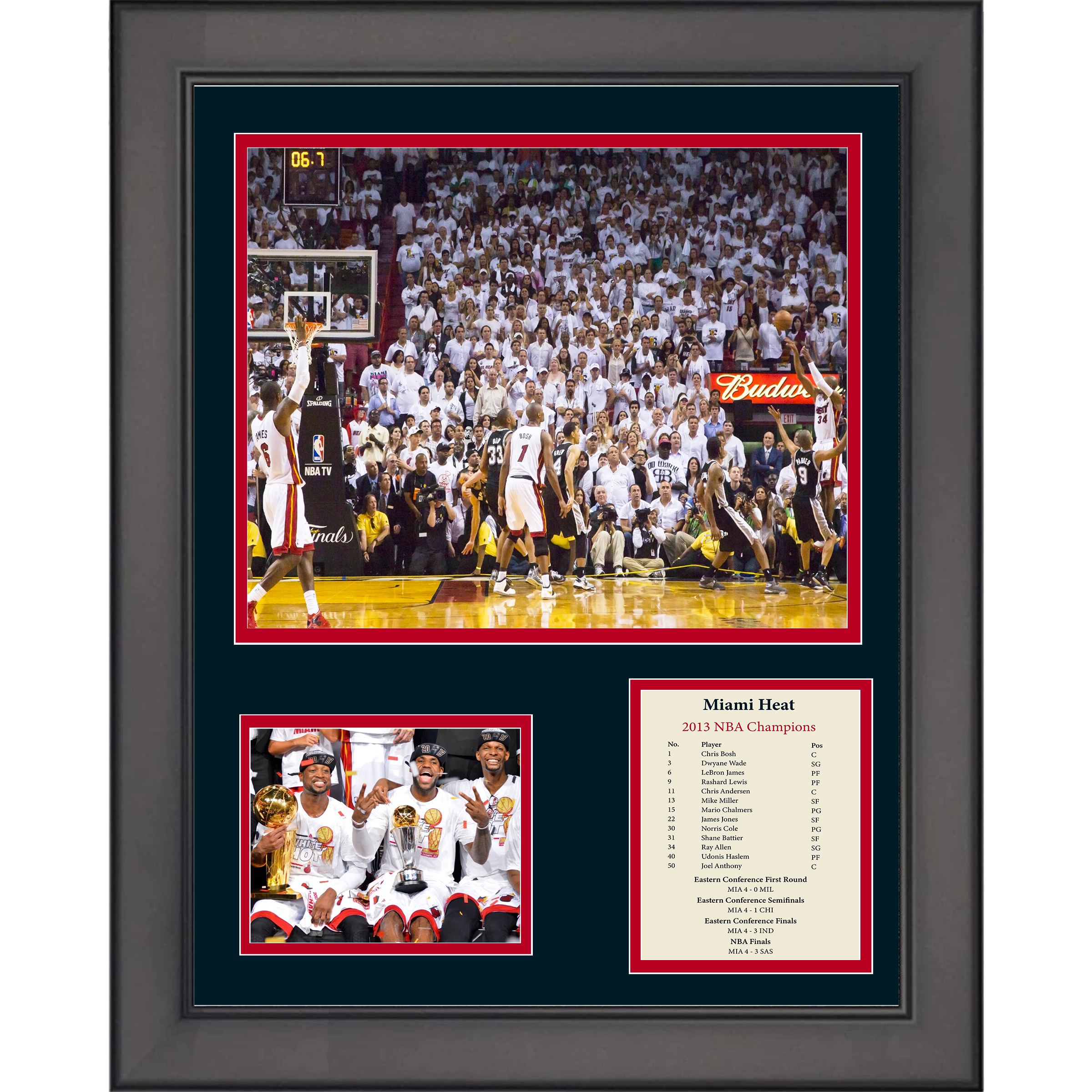 Framed Miami Heat 2013 NBA Champions LeBron James MVP Basketball 11"x14" Three Photo Collage