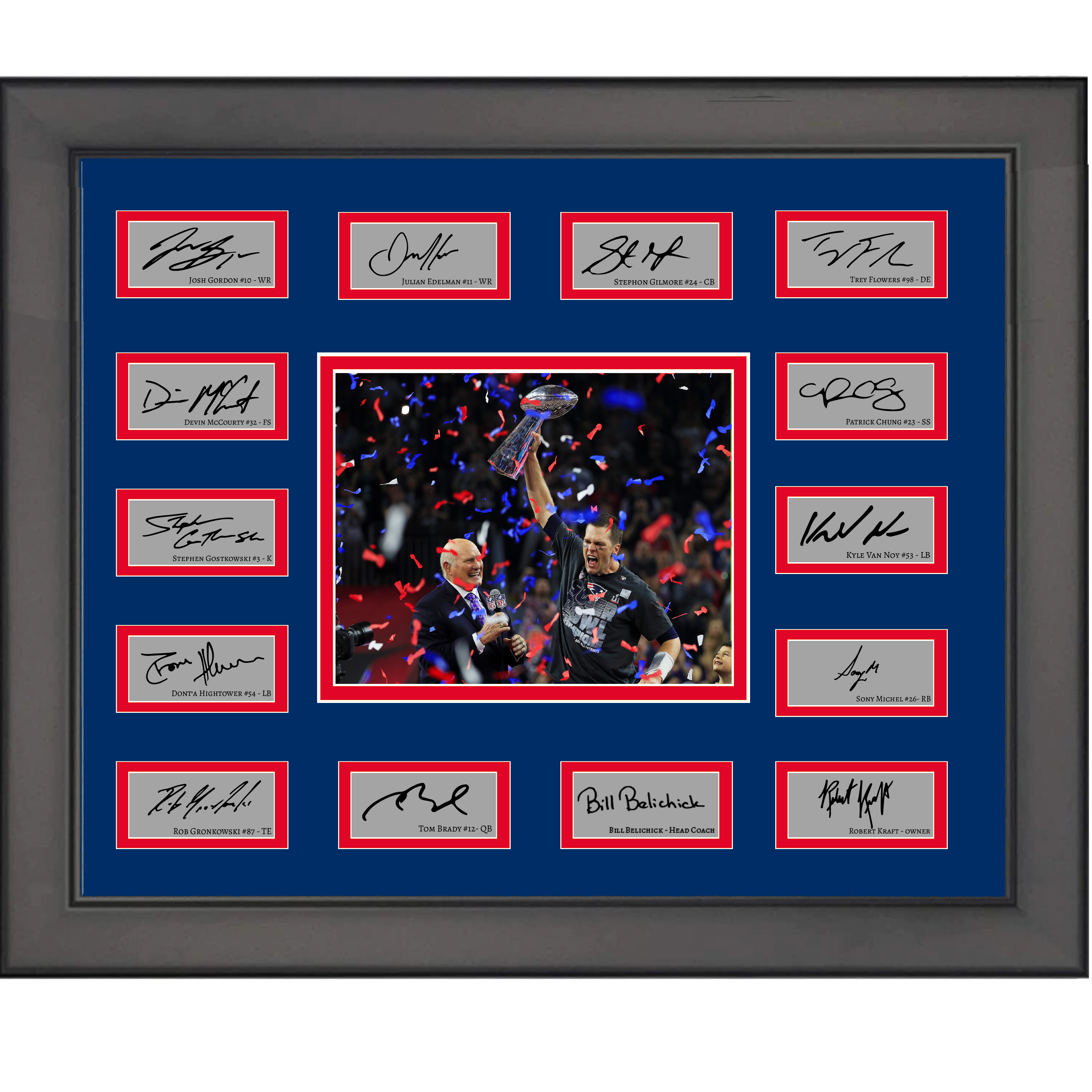 Framed 2017 New England Patriots NFL Super Bowl LI Champions Team Facsimile Laser Engraved Signature Auto Collage 20x25 Football Photo