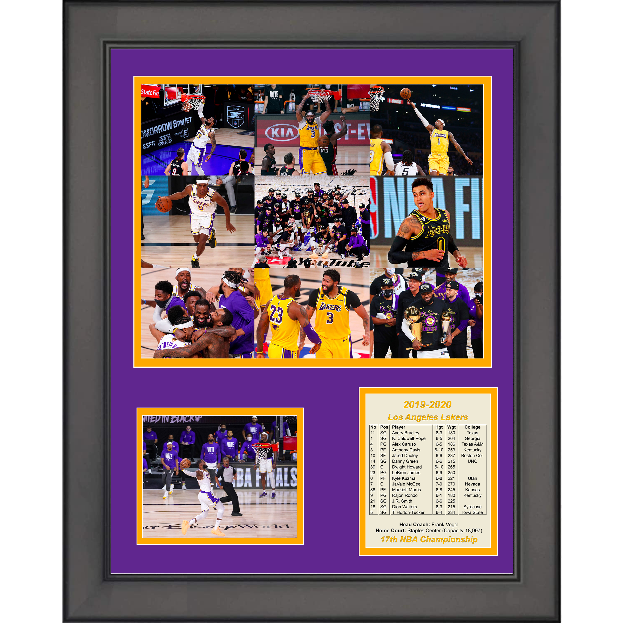 Framed Los Angeles Lakers 2019 NBA Champions LeBron James Finals MVP Basketball 11"x14" Three Photo Collage