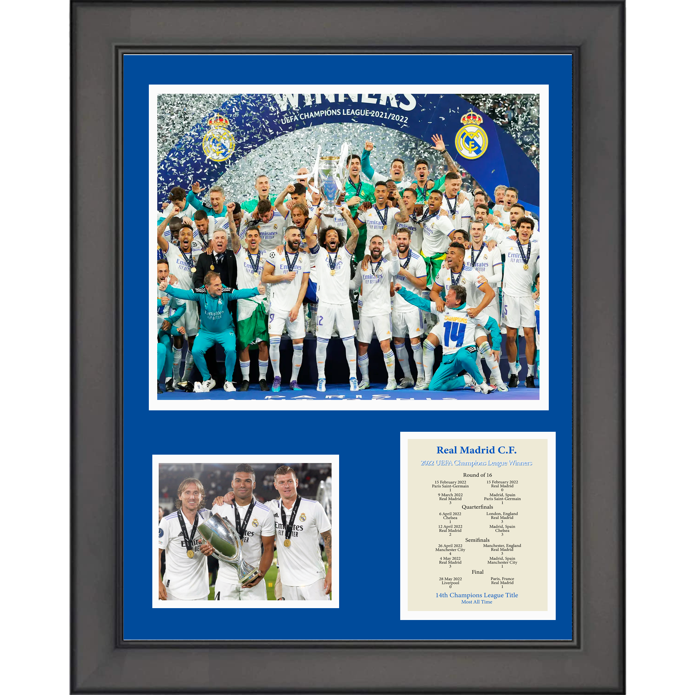 Framed Real Madrid CF 2021-2022 UEFA Champions League Winner 11"x14" Futbol Soccer Three Photo Collage