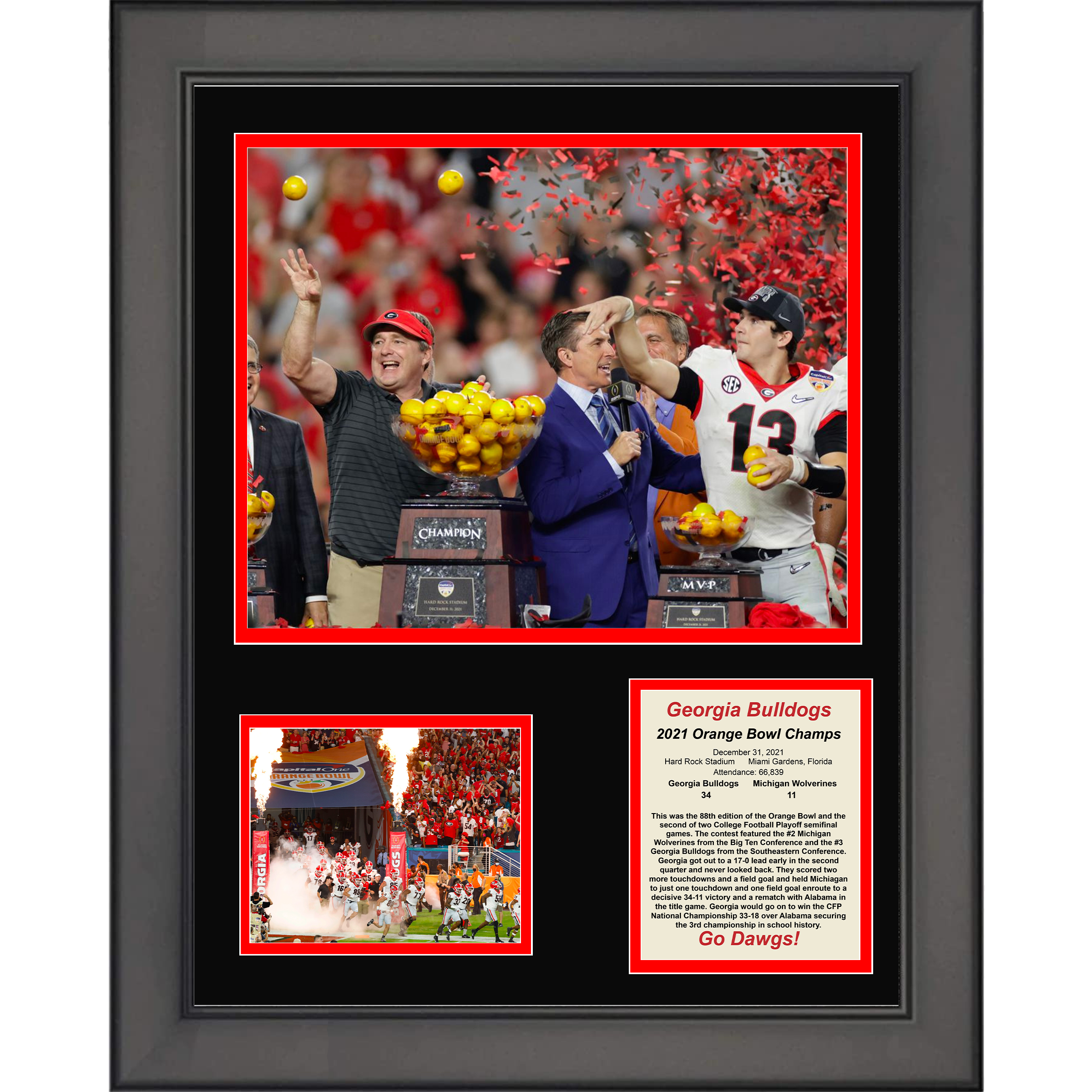Framed Georgia Bulldogs 2021 Orange Bowl Champions College Football 11"x14" Three Photo Collage