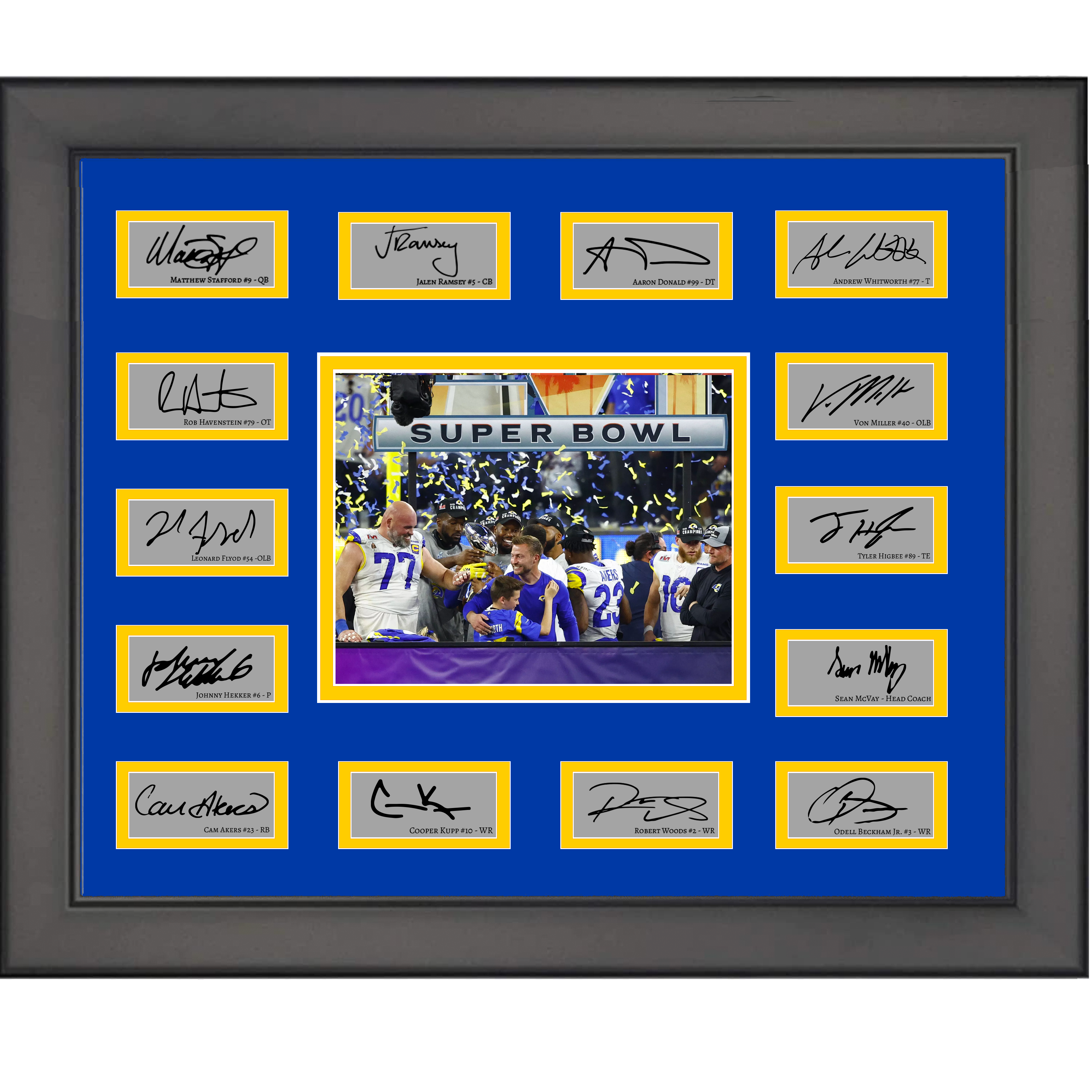 Framed 2021 Los Angeles Rams NFL Super Bowl Champions Team Facsimile Laser Engraved Signature Auto Collage 20x25 Football Photo