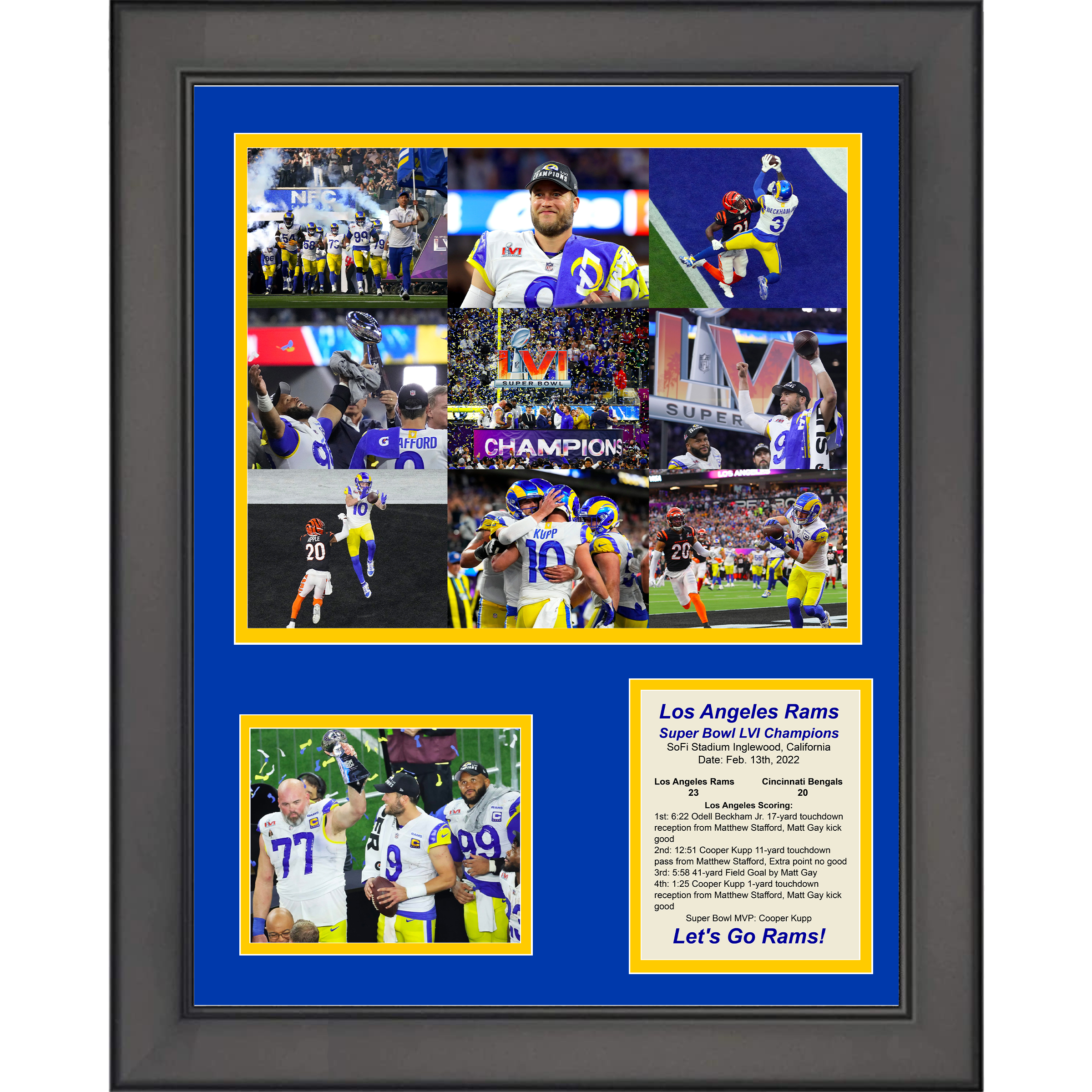 Framed 2021 Los Angeles Rams Super Bowl LVI Champions 11"x14"Football Three Photo Collage
