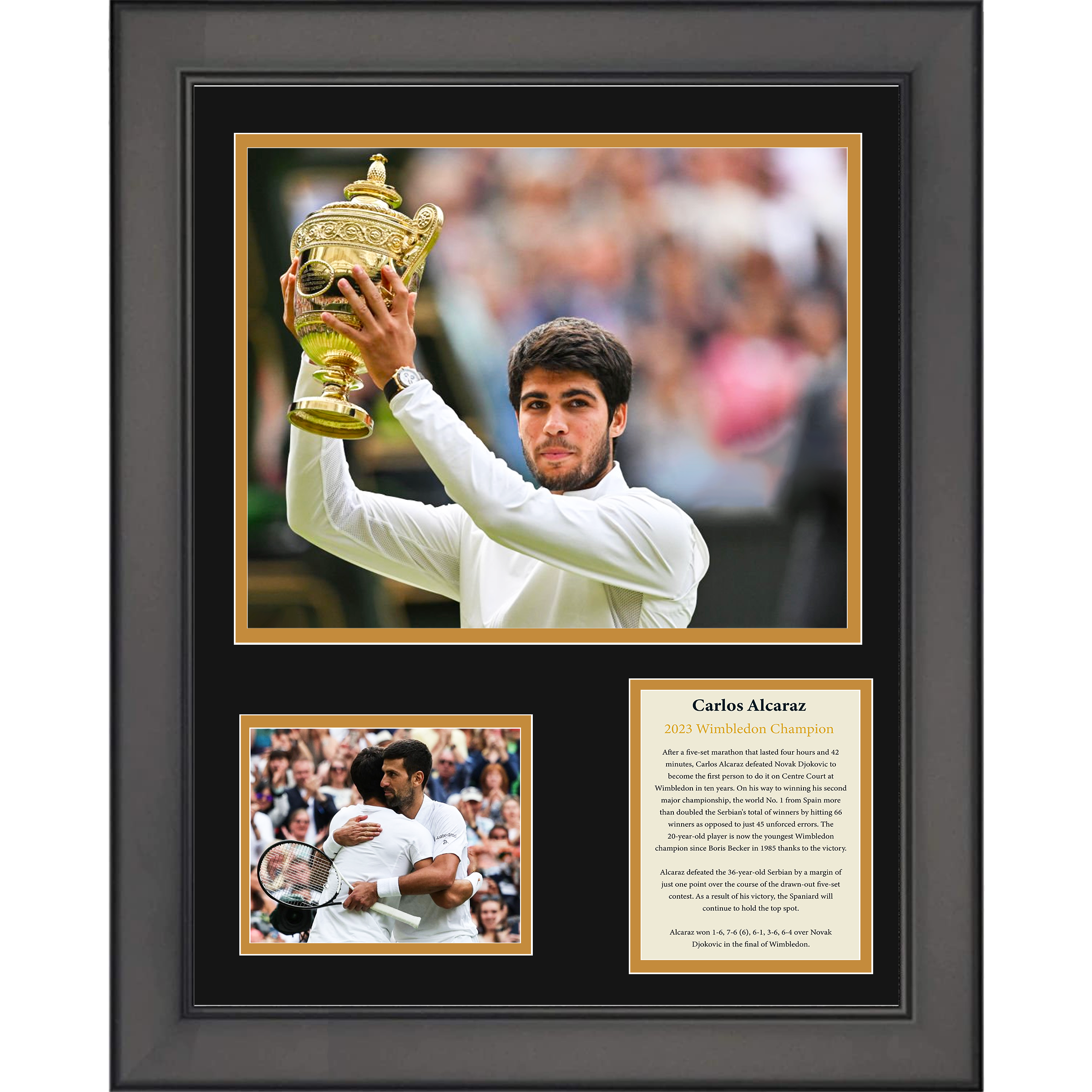Framed Carlos Alcaraz 2023 Wimbledon Champion Tennis 11"x14" Three Photo Collage