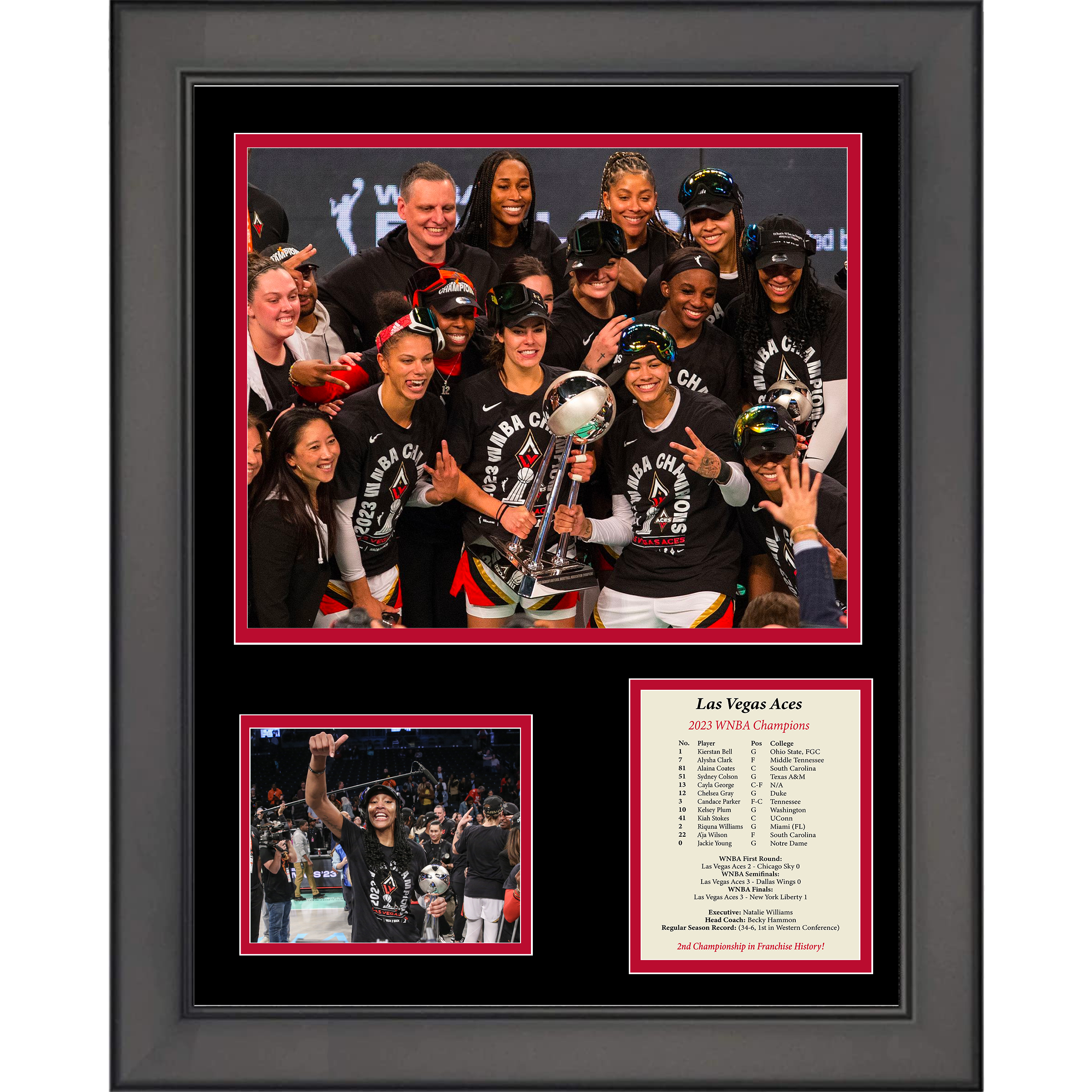 Framed Las Vegas Aces 2023 WNBA Champions A'ja Wilson MVP Basketball 11"x14" Three Photo Collage