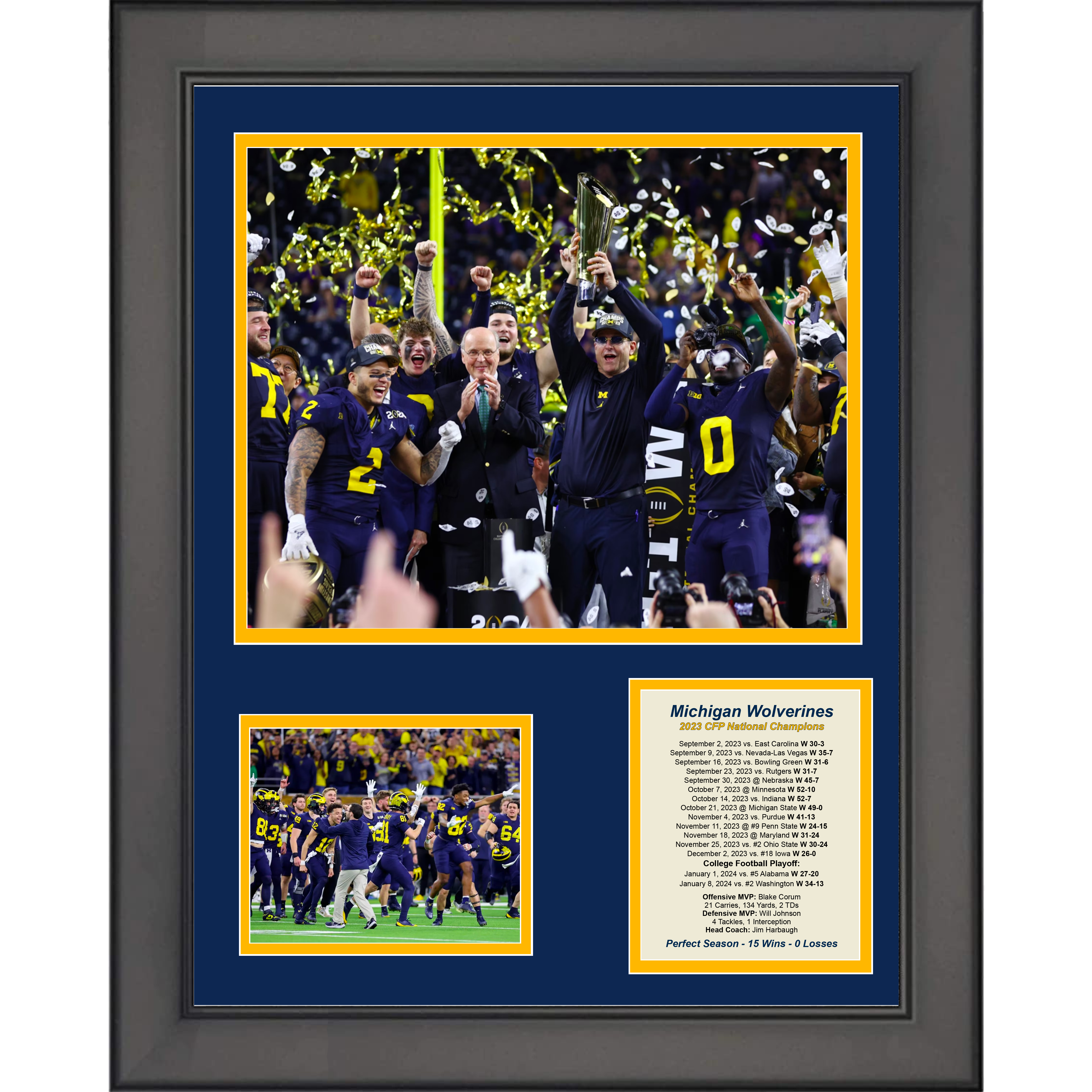 Framed Michigan Wolverines 2023 National Championship College Football Playoff 11"x14" Three Photo Collage