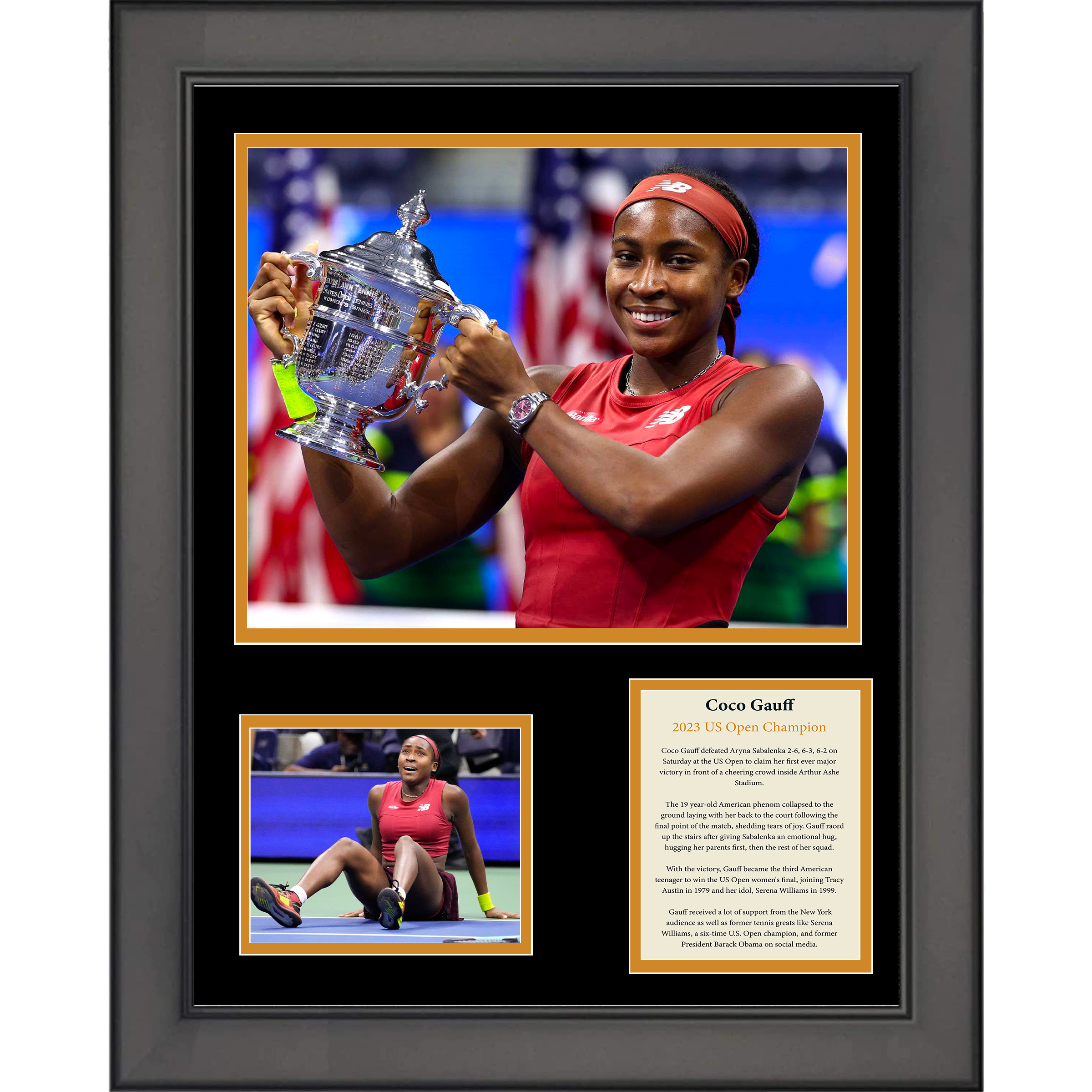 Framed Coco Gauff 2023 US Open Champion Tennis 11"x14" Three Photo Collage
