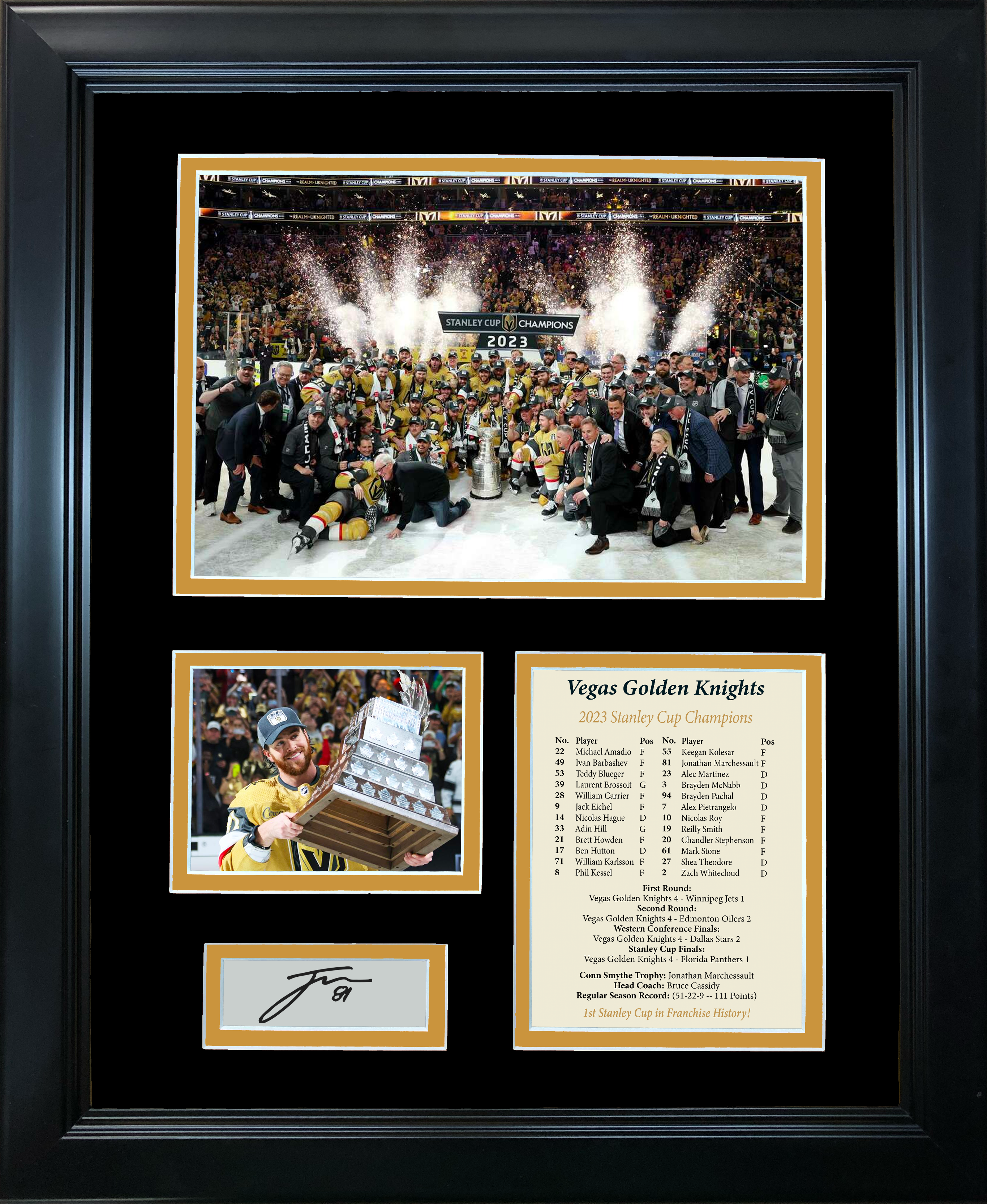 Framed Vegas Golden Knights 2023 Stanley Cup Champions Jonathan Marchessault MVP Facsimile Laser Engraved Signature Auto 11"x14" Hockey Photo Sig Collage