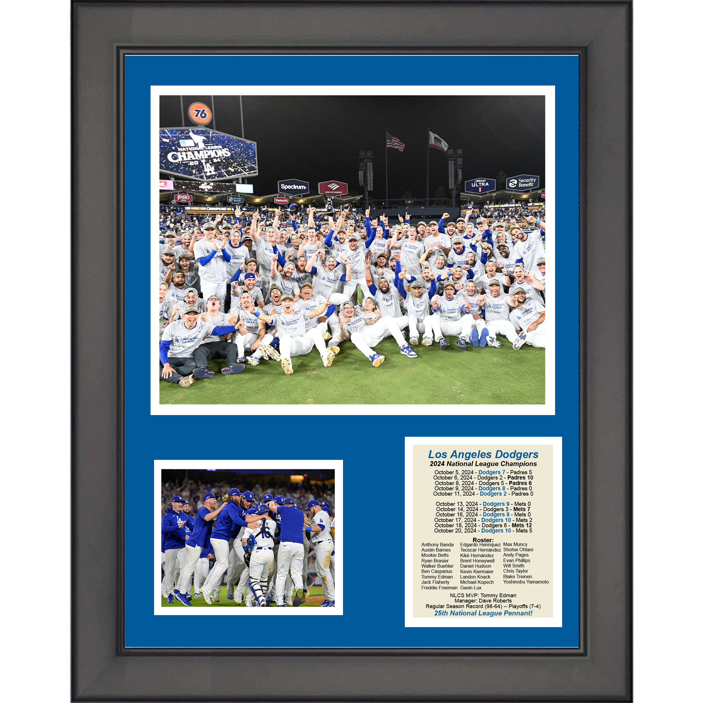 Framed Los Angeles Dodgers 2024 National League NLCS Champions 11"x14" Baseball Three Photo Collage