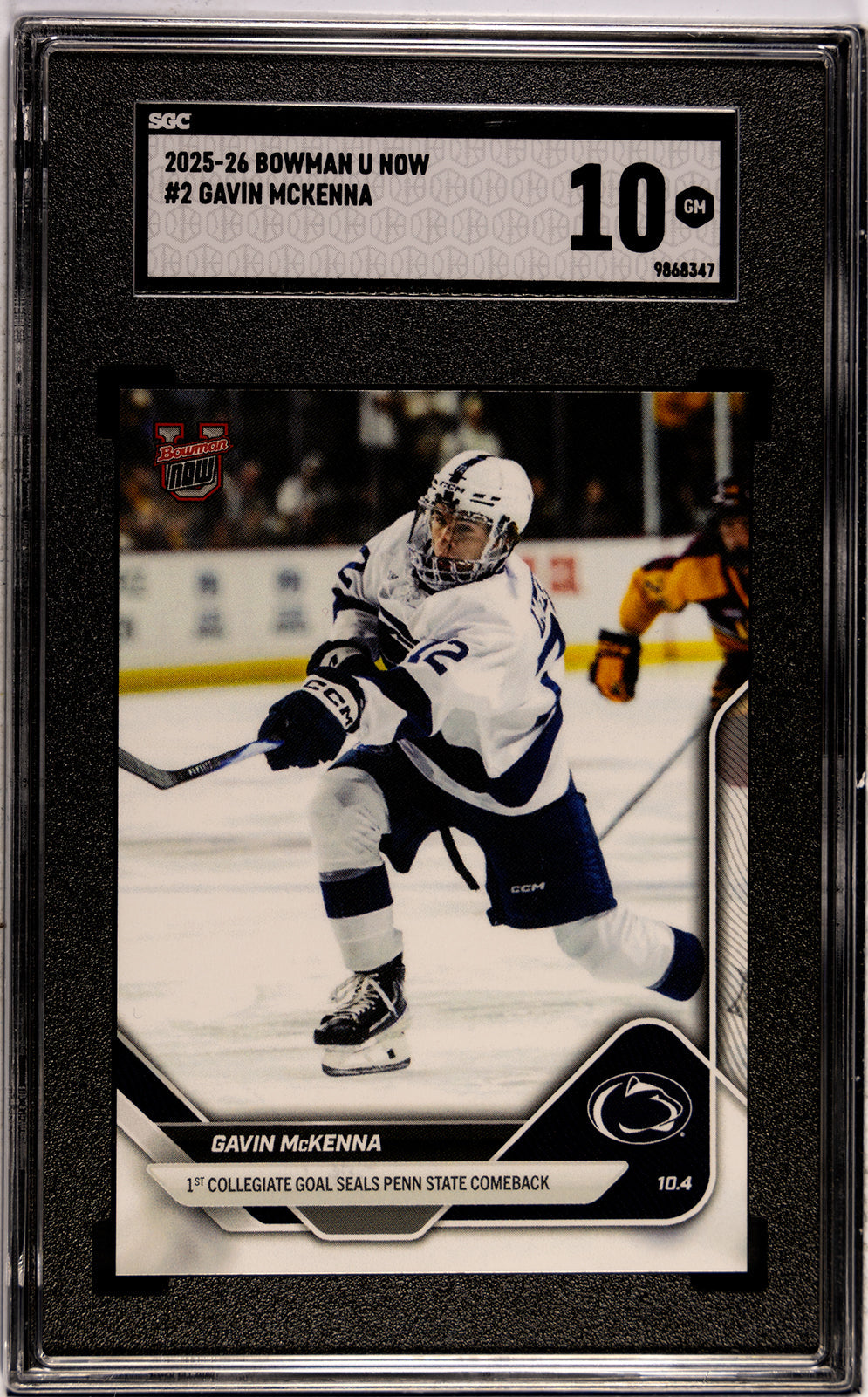 Graded 2025 Topps Bowman U Now Gavin McKenna #2 Penn State Nittany Lions Rookie RC Hockey Card SGC 10 Gem Mint