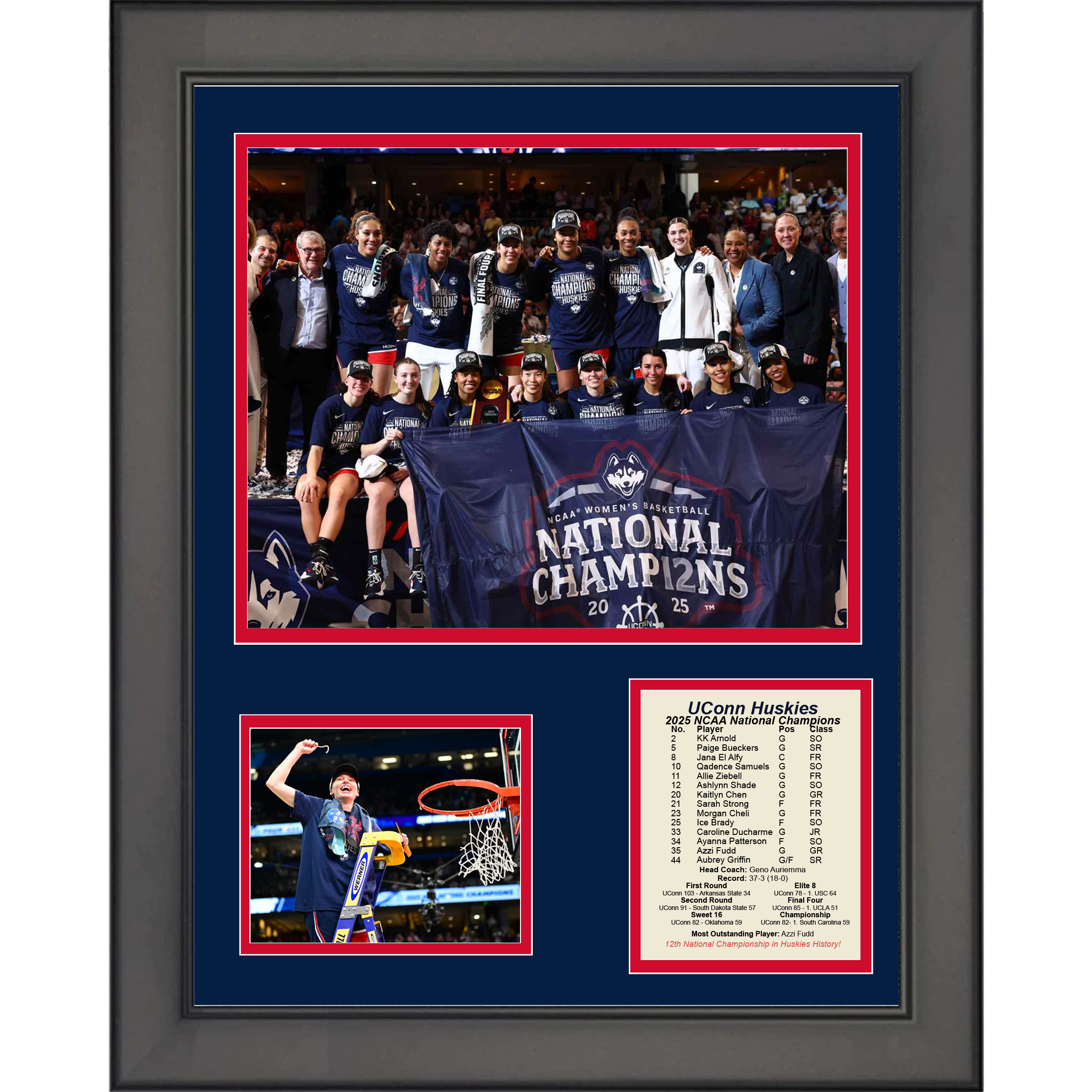 Framed UConn Huskies 2025 Women's NCAA National Champions 11"x14" College Basketball Three Photo Collage