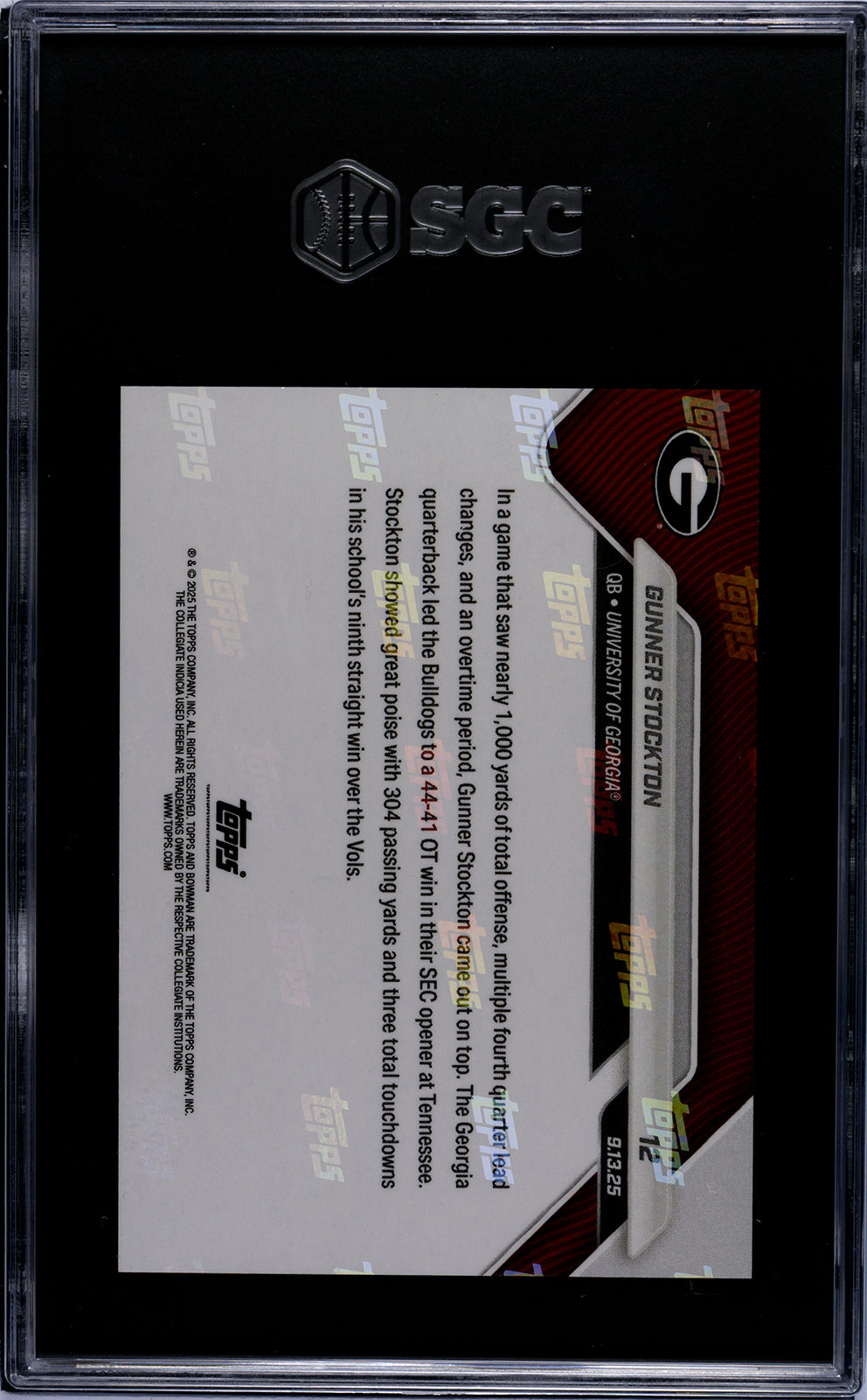 Graded 2025 Topps Bowman U Now Gunner Stockton #12 Orange Foil /25 Rookie RC Football Card SGC 10 Gem Mint