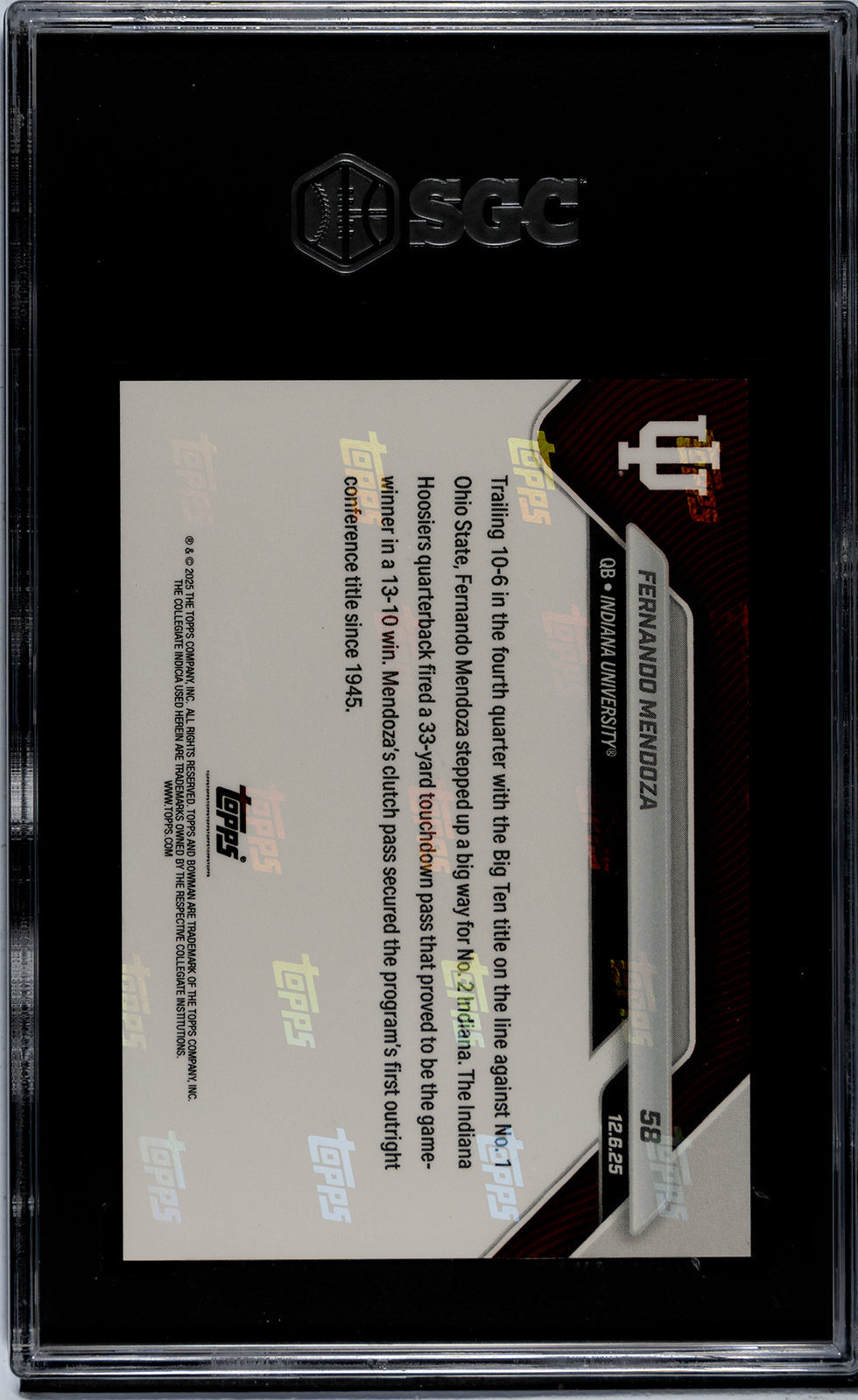 Graded 2025 Topps Bowman U Now Fernando Mendoza #58 Rookie RC Football Card SGC 9.5 Mint+