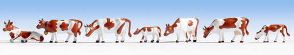 Noch 15723 HO Scale Cows -- Brown & White pkg(7)