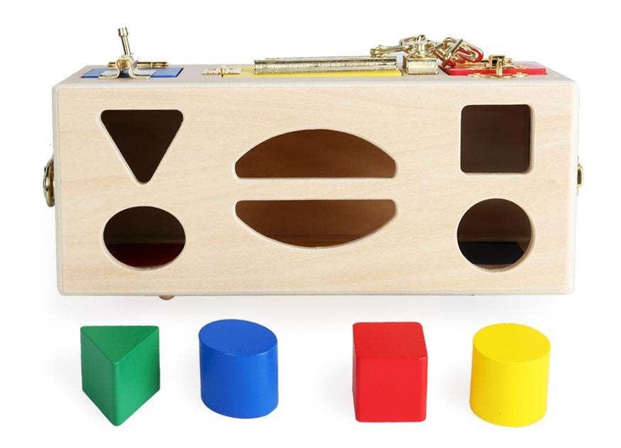 Wooden Shape Sorting Lock Box – Educational Toy for Preschool Kids